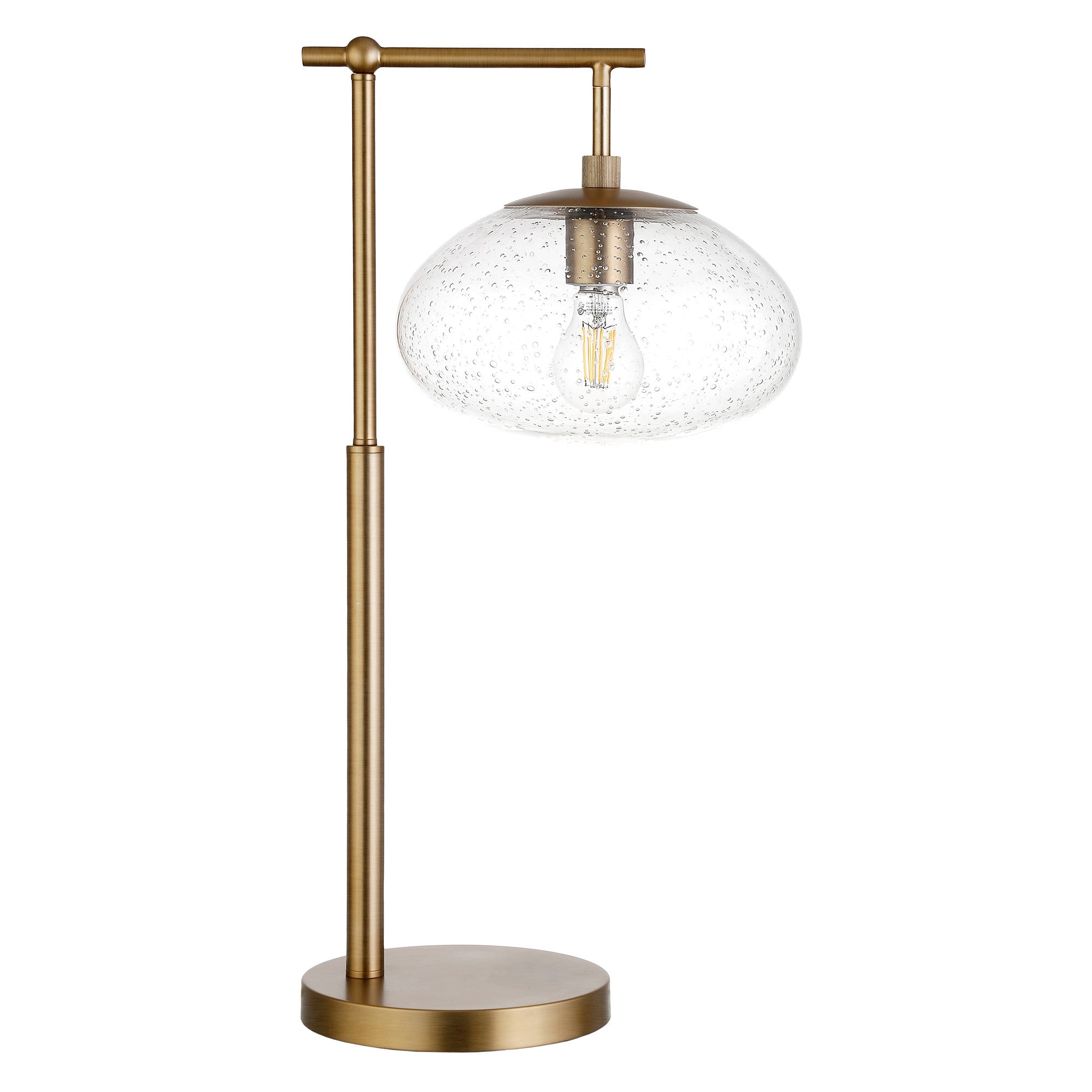 25" Brass Metal Arched Table Lamp With Clear Seeded Globe Shade - Minihomy