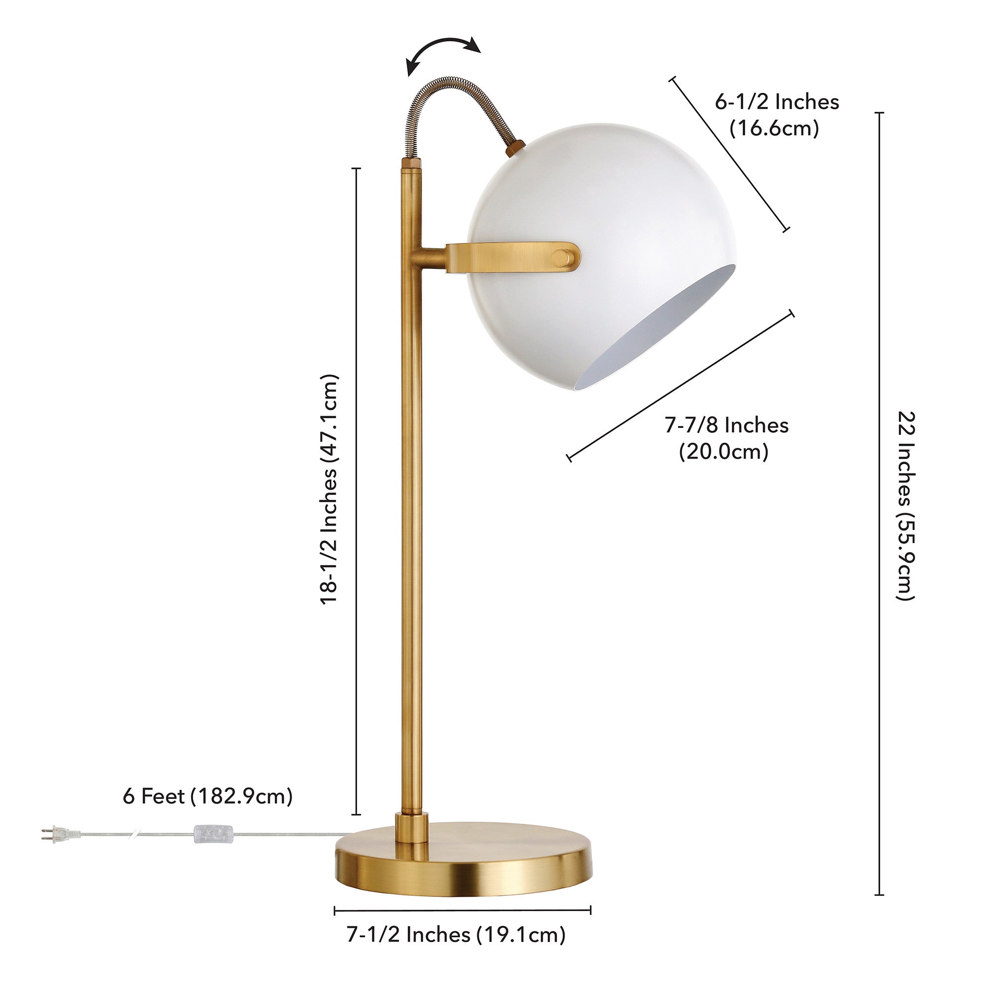 22" Brass Metal Desk Table Lamp With White Bowl Shade - Minihomy