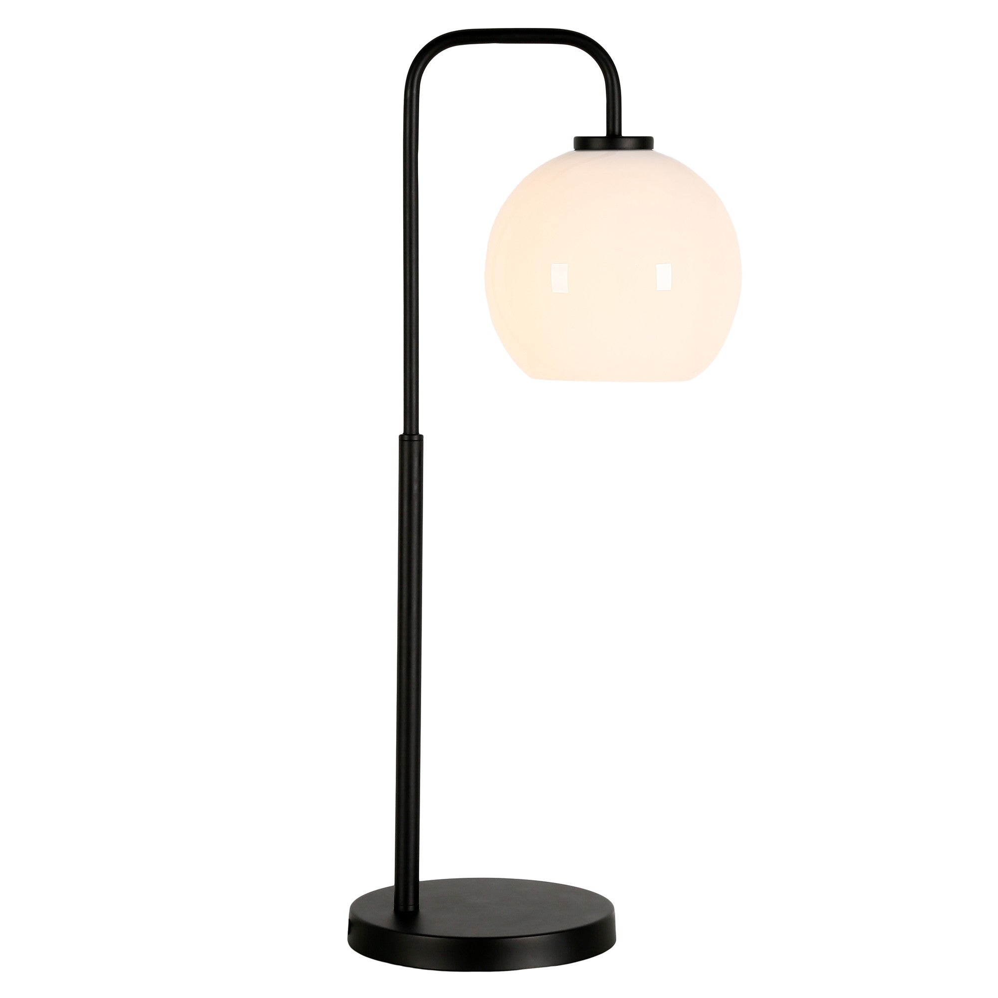 27" Black Metal Arched Table Lamp With White Globe Shade - Minihomy