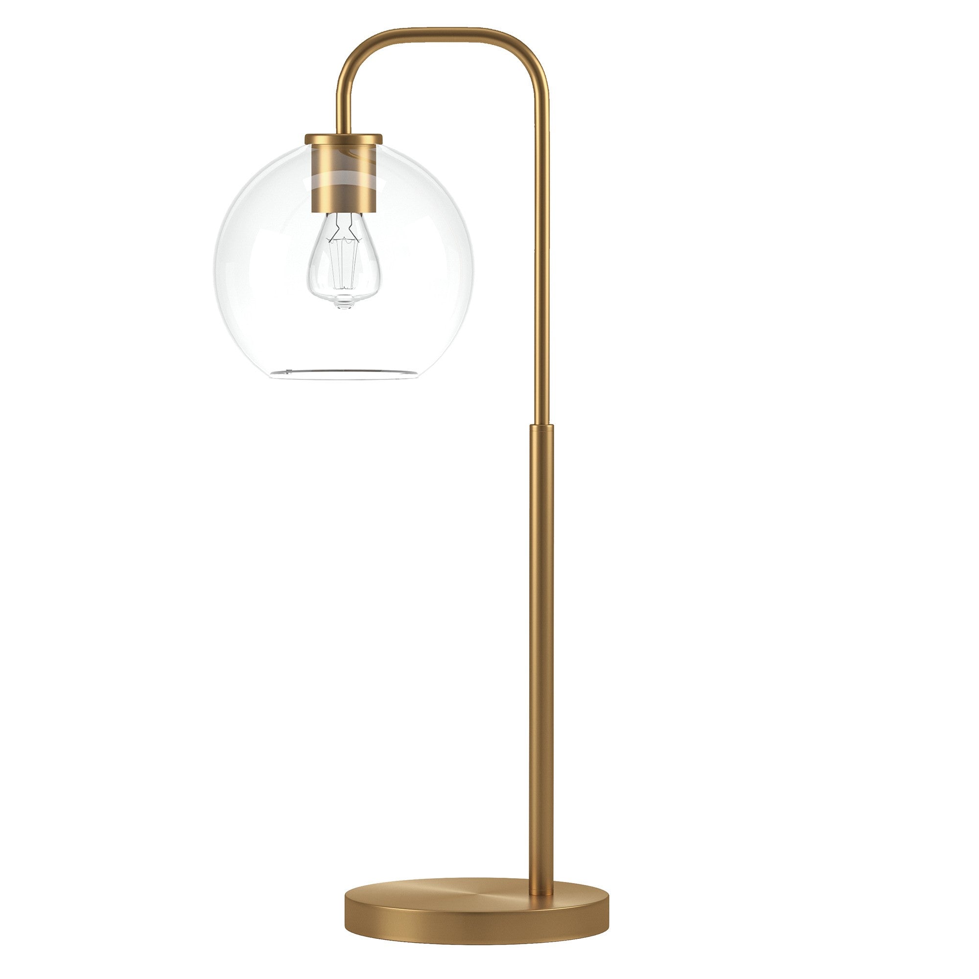 27" Brass Metal Arched Table Lamp With Clear Globe Shade - Minihomy