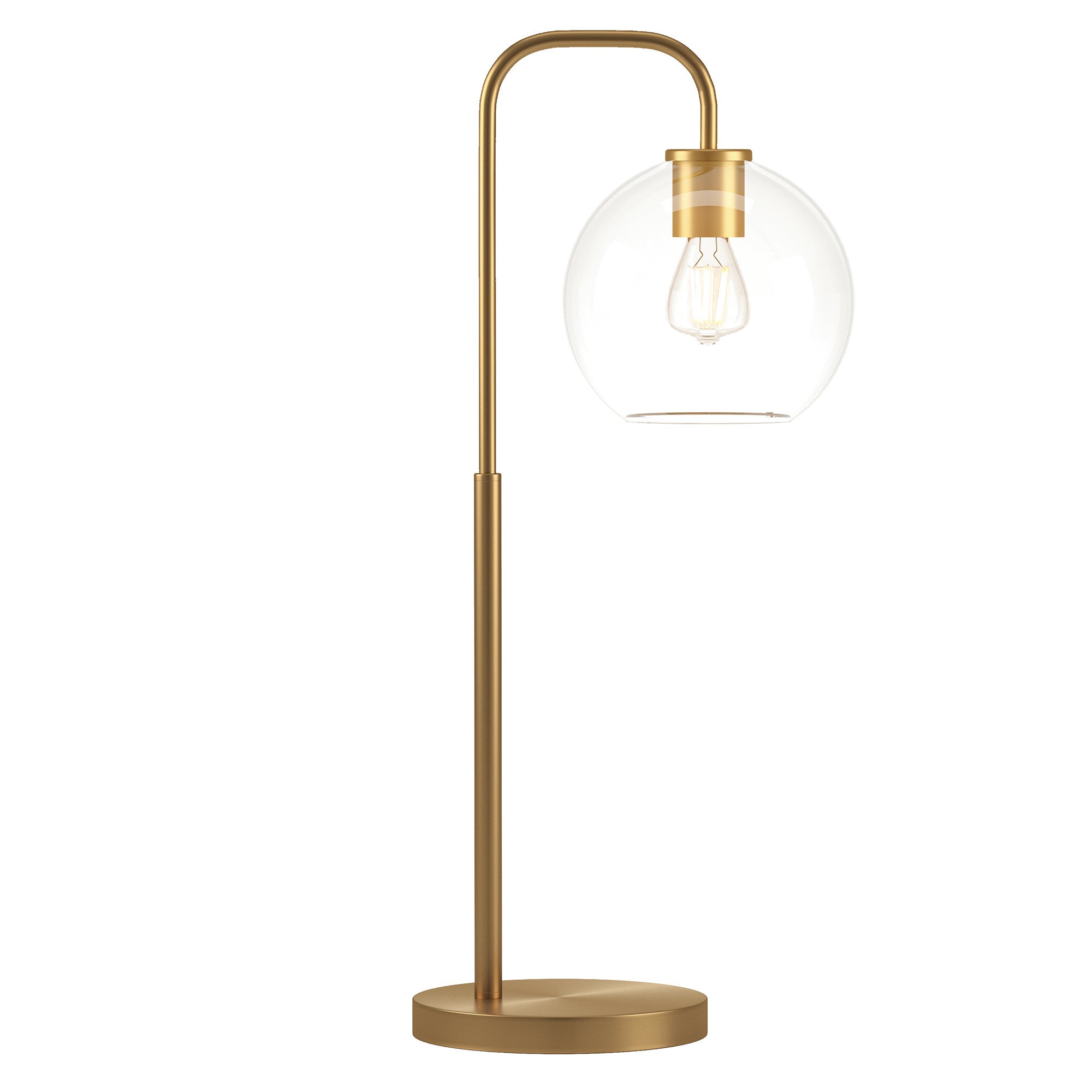 27" Brass Metal Arched Table Lamp With Clear Globe Shade - Minihomy