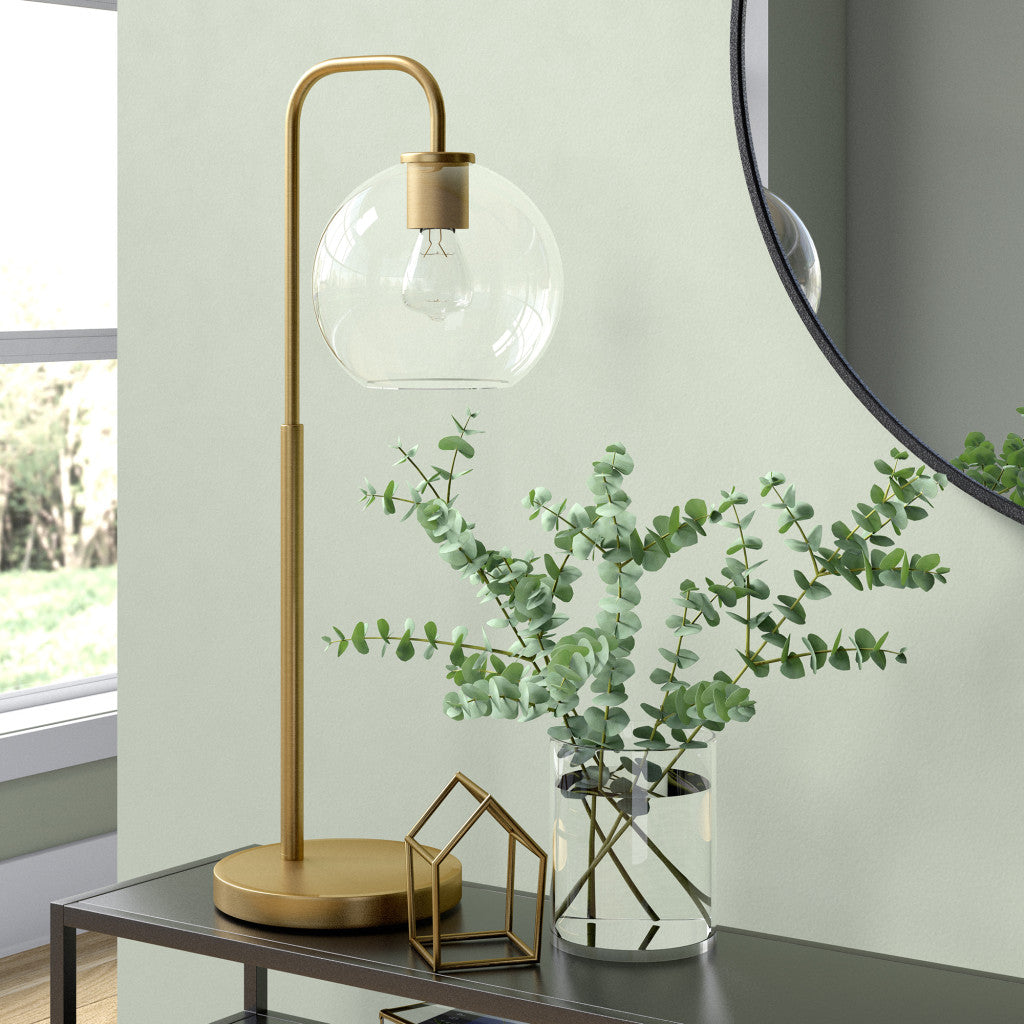 27" Brass Metal Arched Table Lamp With Clear Globe Shade - Minihomy