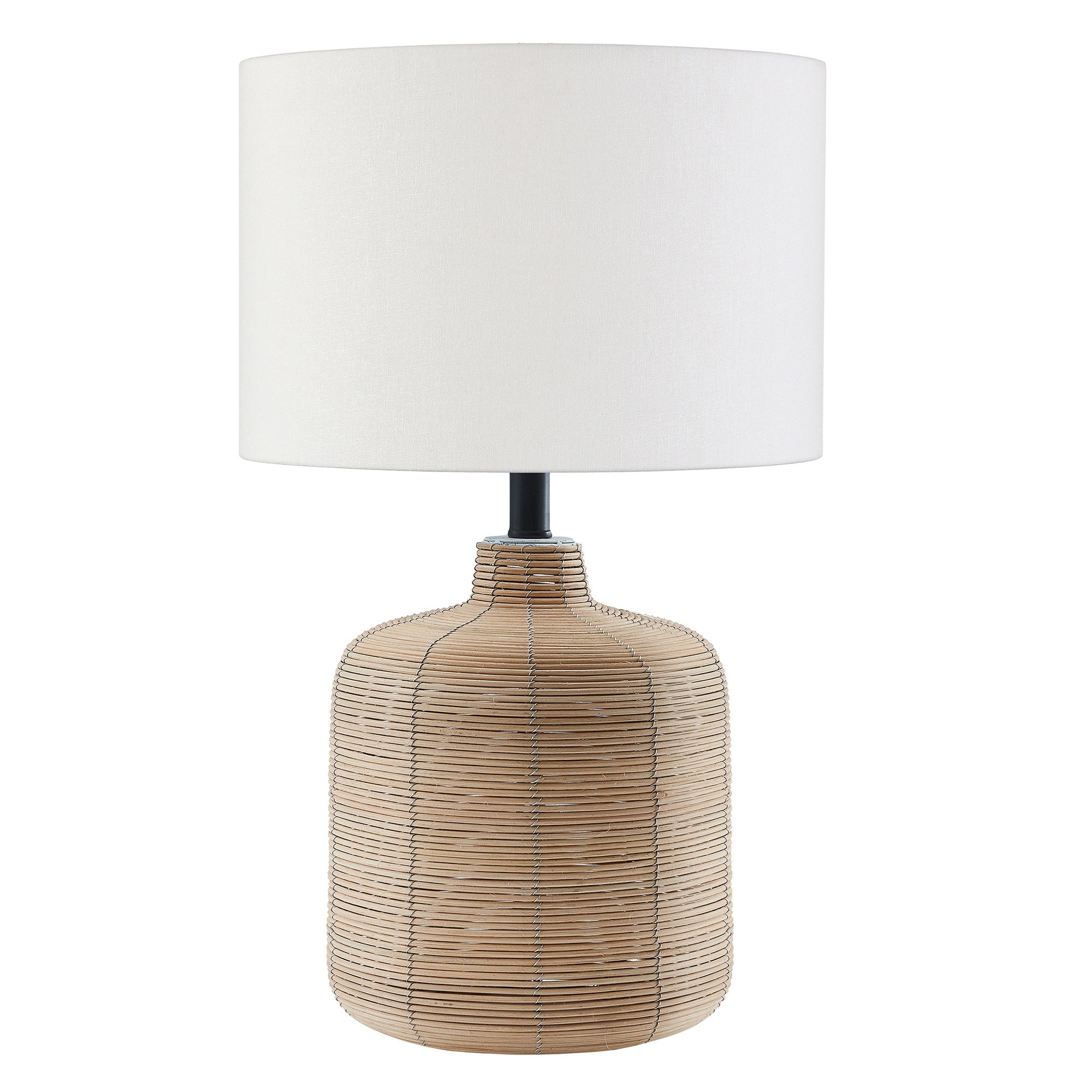 20" Natural Rattan Table Lamp With White Drum Shade - Minihomy