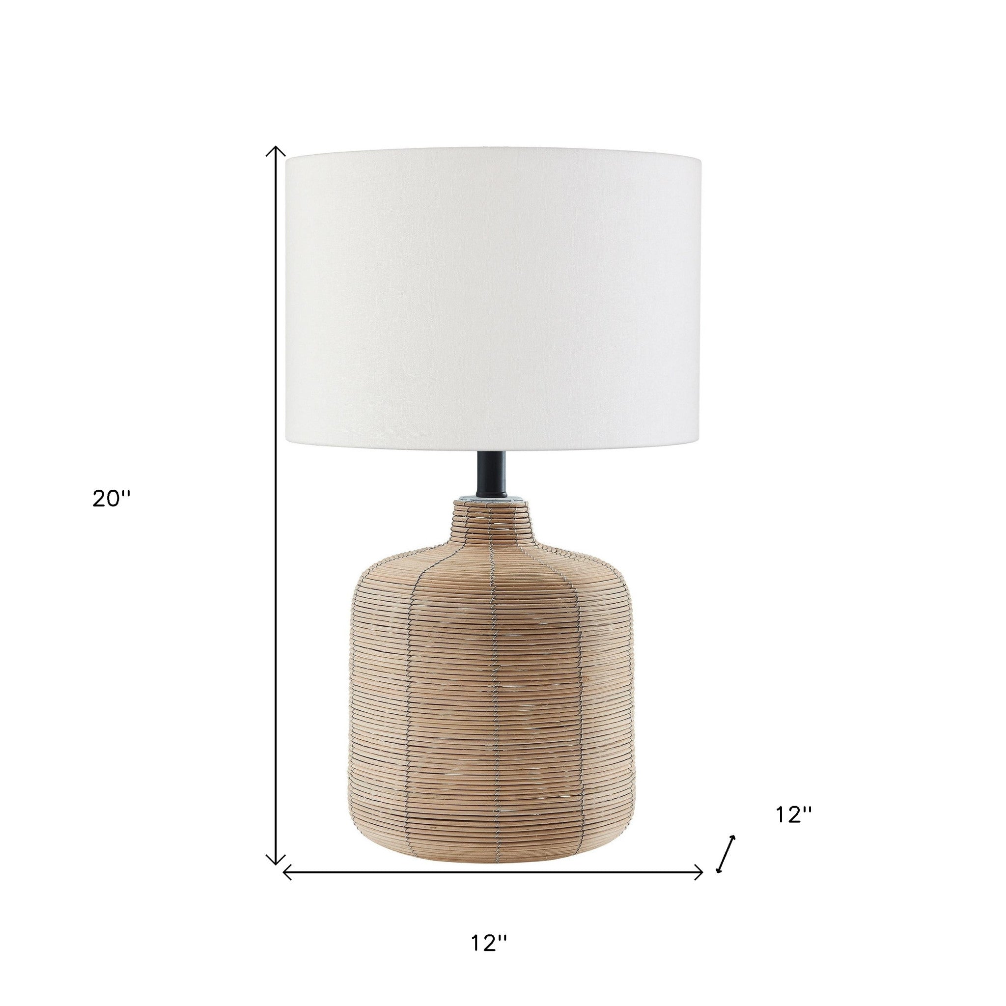 20" Natural Rattan Table Lamp With White Drum Shade - Minihomy