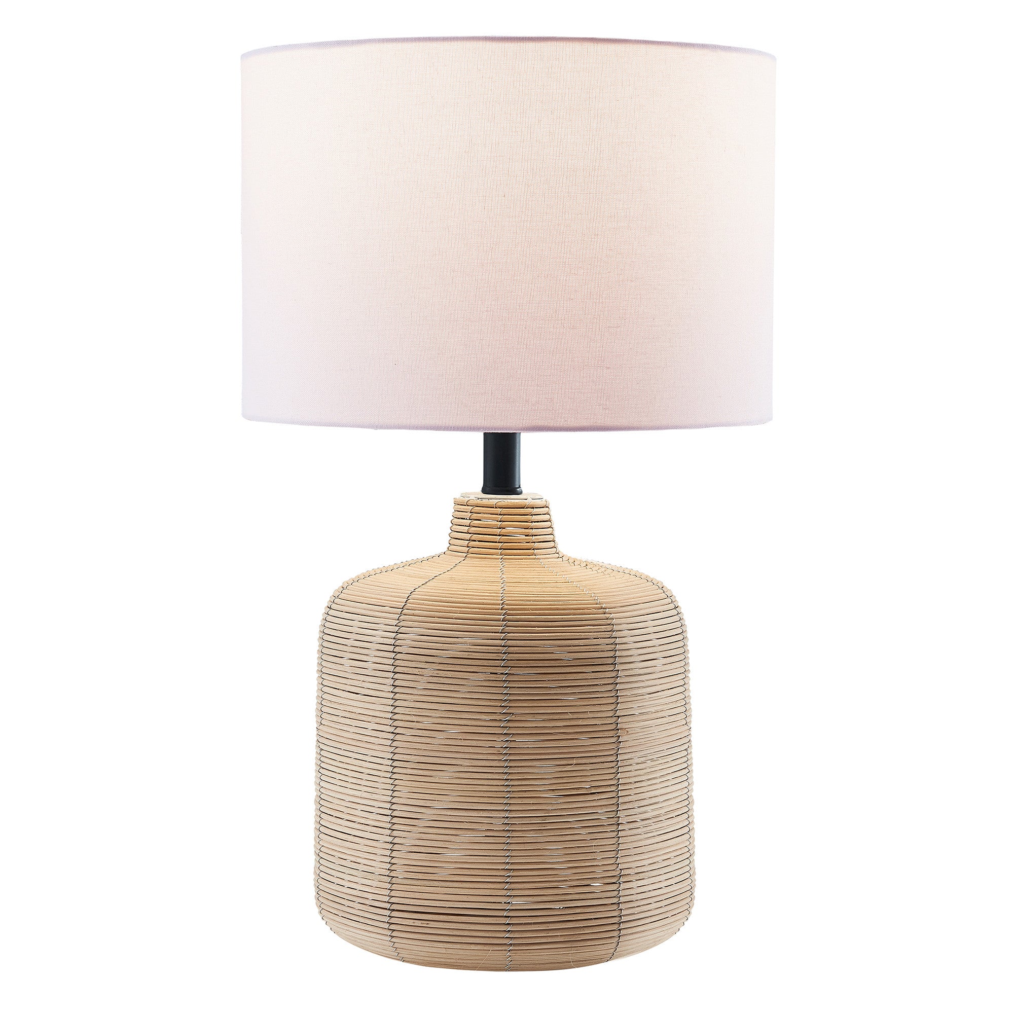 20" Natural Rattan Table Lamp With White Drum Shade - Minihomy