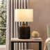 20" Black Rattan Table Lamp With White Drum Shade - Minihomy