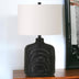 20" Black Rattan Table Lamp With White Drum Shade - Minihomy