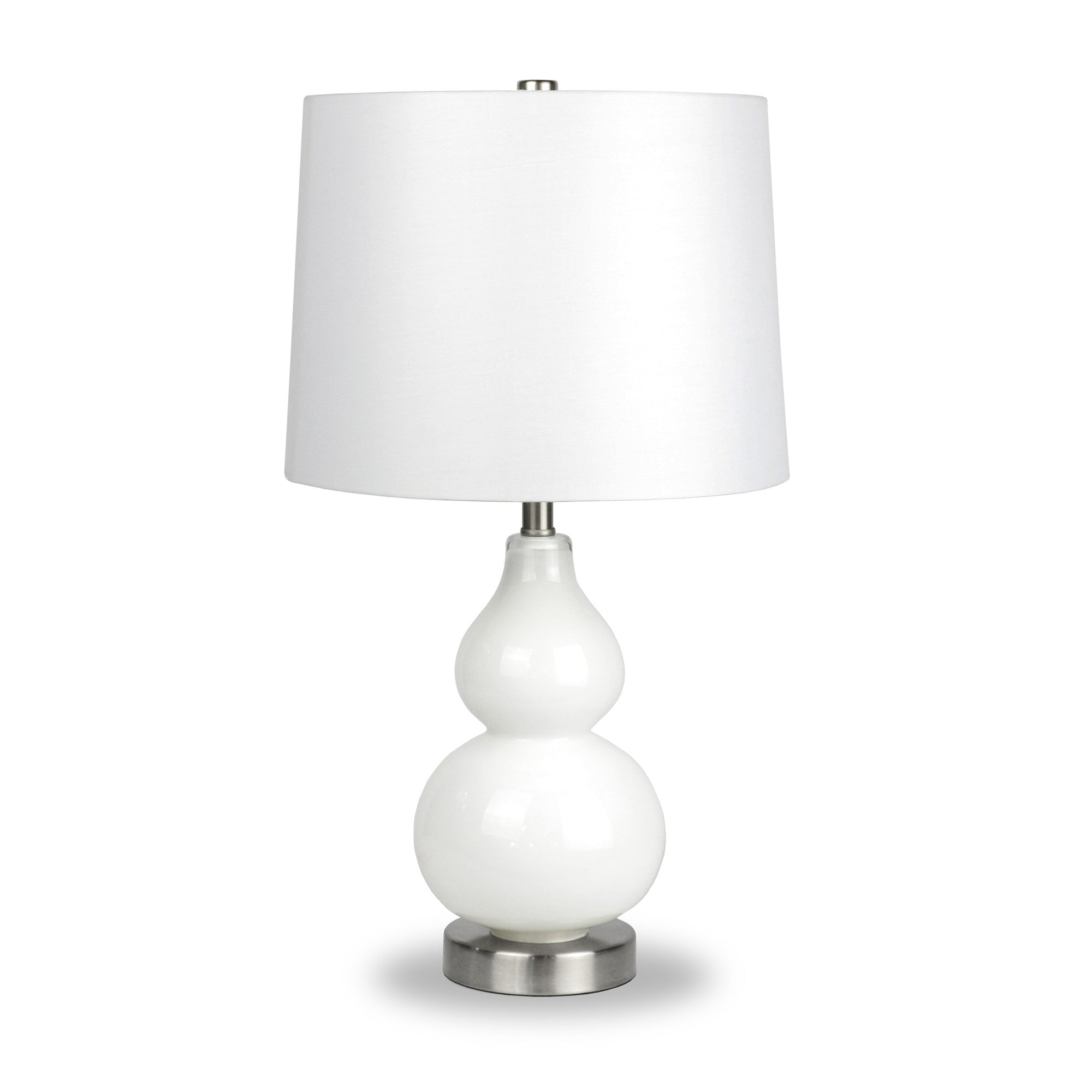 21" White and Silver Glass Table Lamp With White Drum Shade - Minihomy