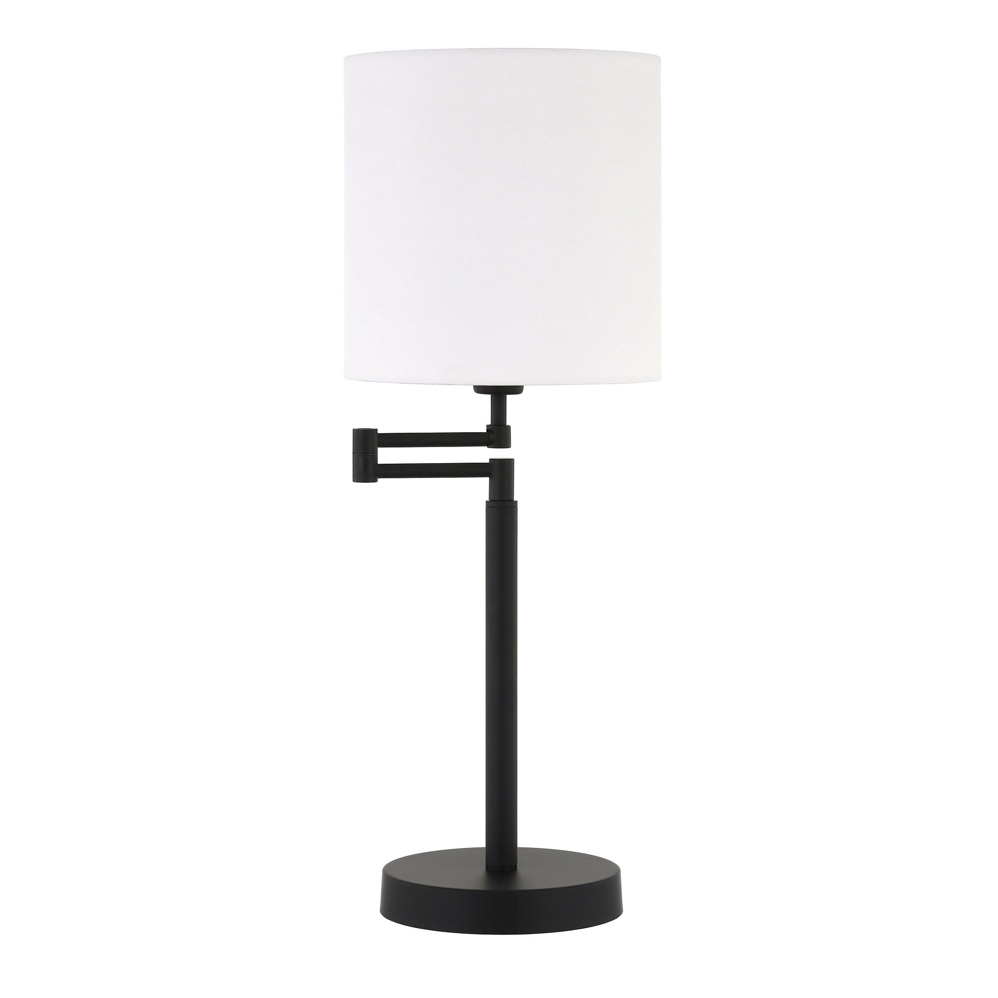 25" Black Metal Table Lamp With White Drum Shade - Minihomy