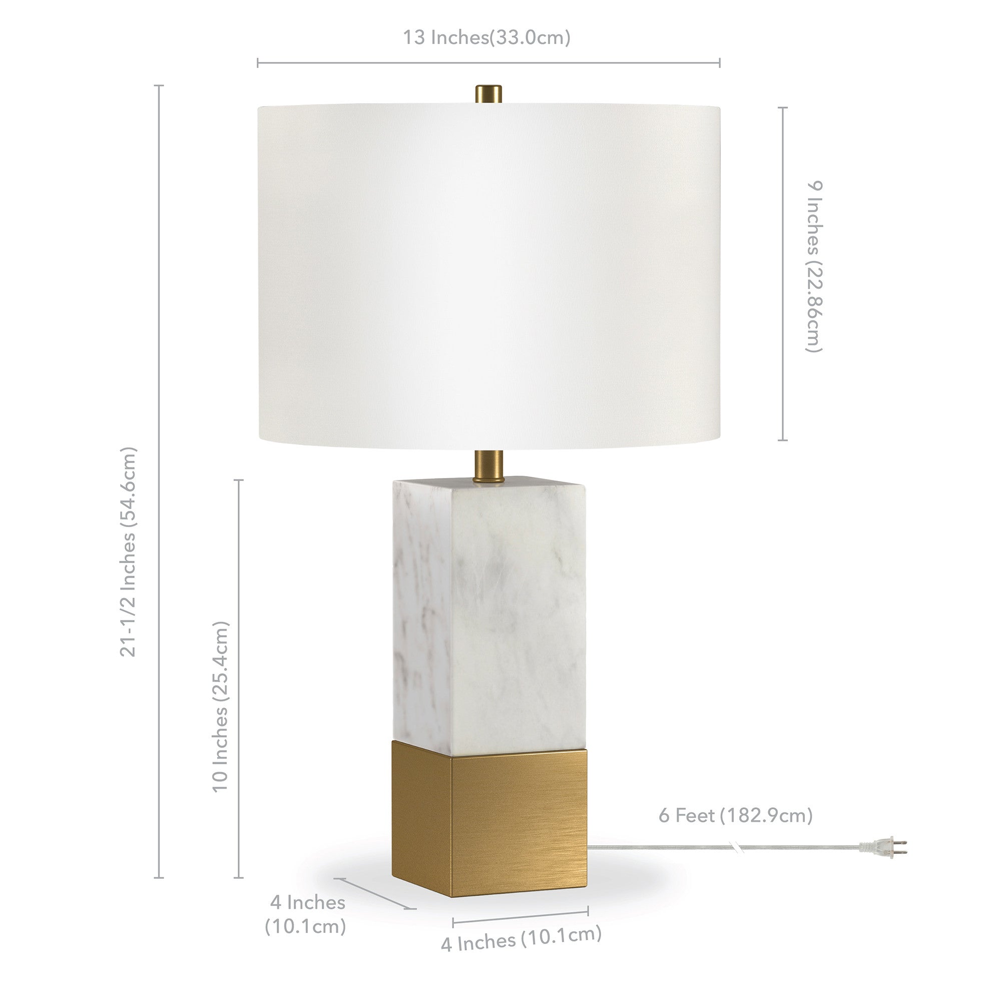 21" Gold and White Marble Table Lamp With White Drum Shade - Minihomy