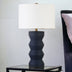 28" Navy Blue Ceramic Table Lamp With White Drum Shade - Minihomy