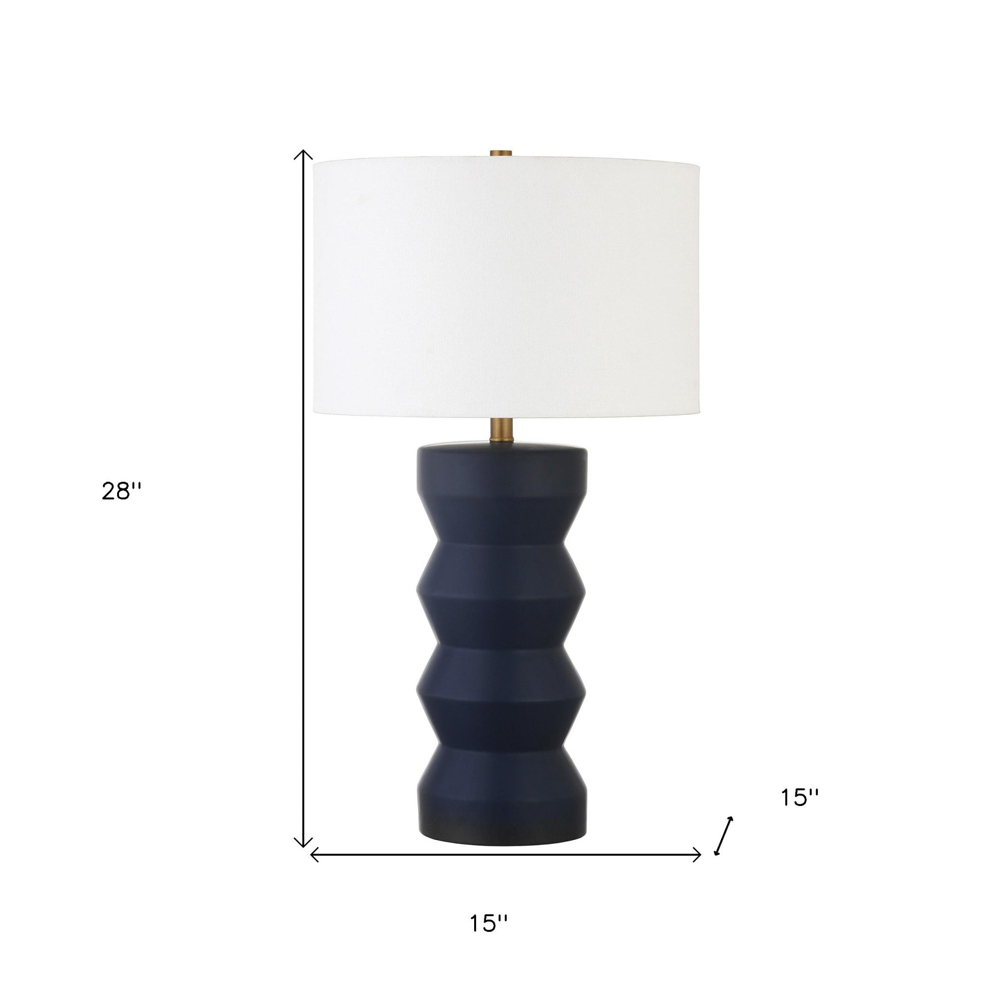 28" Navy Blue Ceramic Table Lamp With White Drum Shade - Minihomy