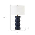 28" Navy Blue Ceramic Table Lamp With White Drum Shade - Minihomy