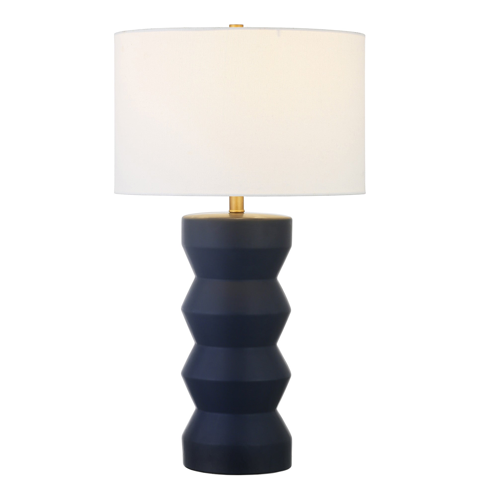 28" Navy Blue Ceramic Table Lamp With White Drum Shade - Minihomy