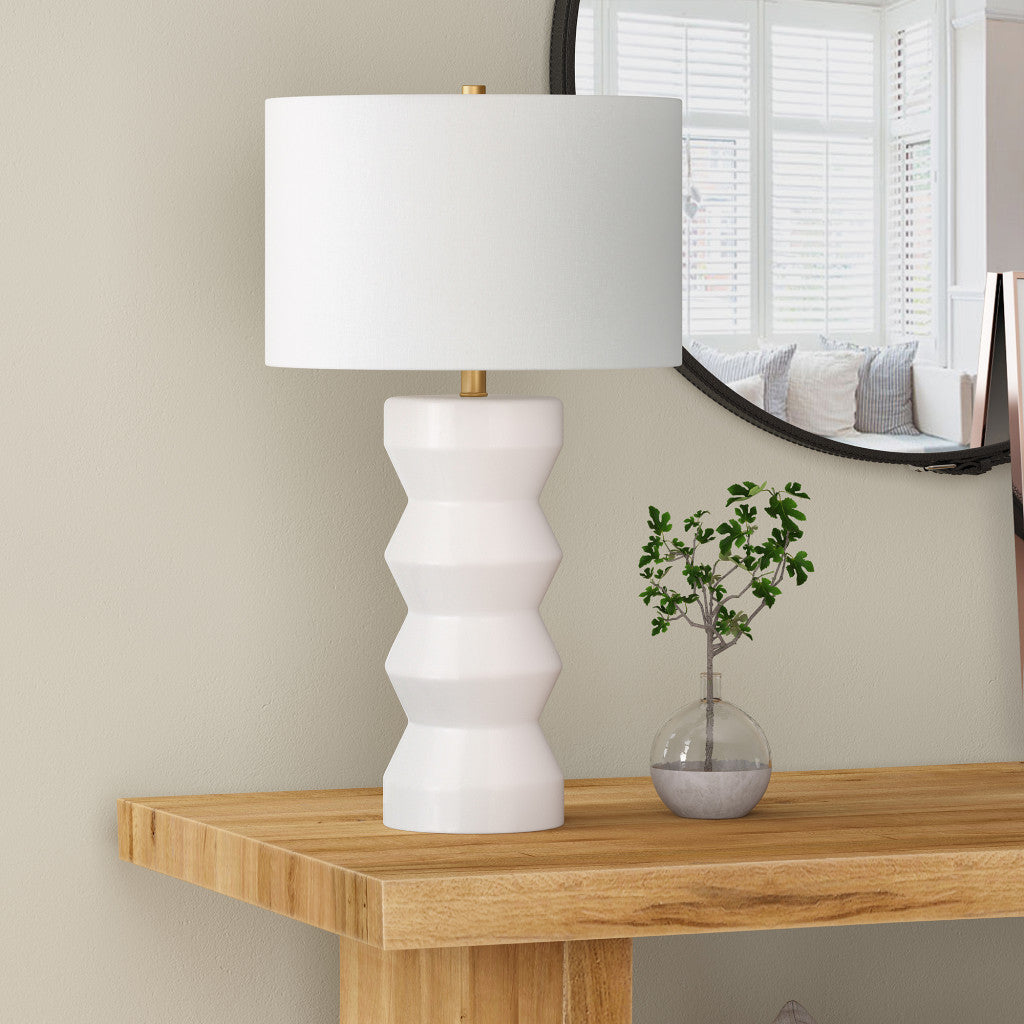 28" White Ceramic Table Lamp With White Drum Shade - Minihomy