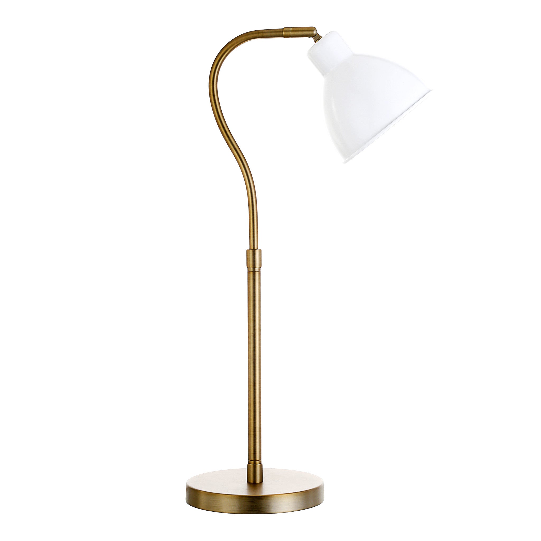 25" Brass Metal Arched Table Lamp With White Dome Shade - Minihomy