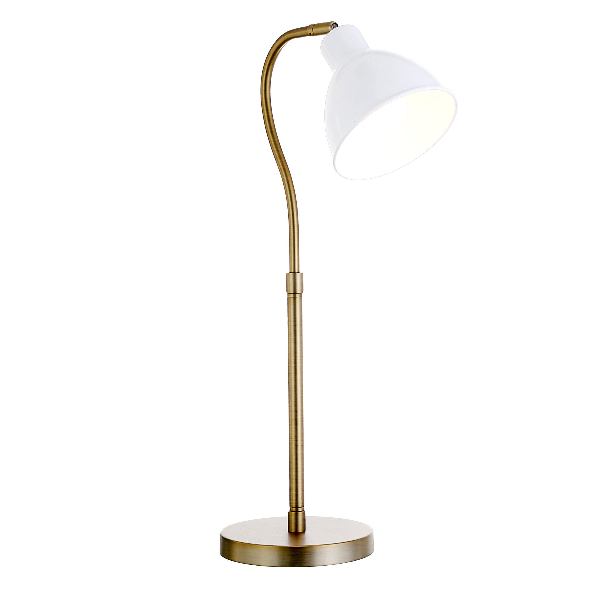 25" Brass Metal Arched Table Lamp With White Dome Shade - Minihomy