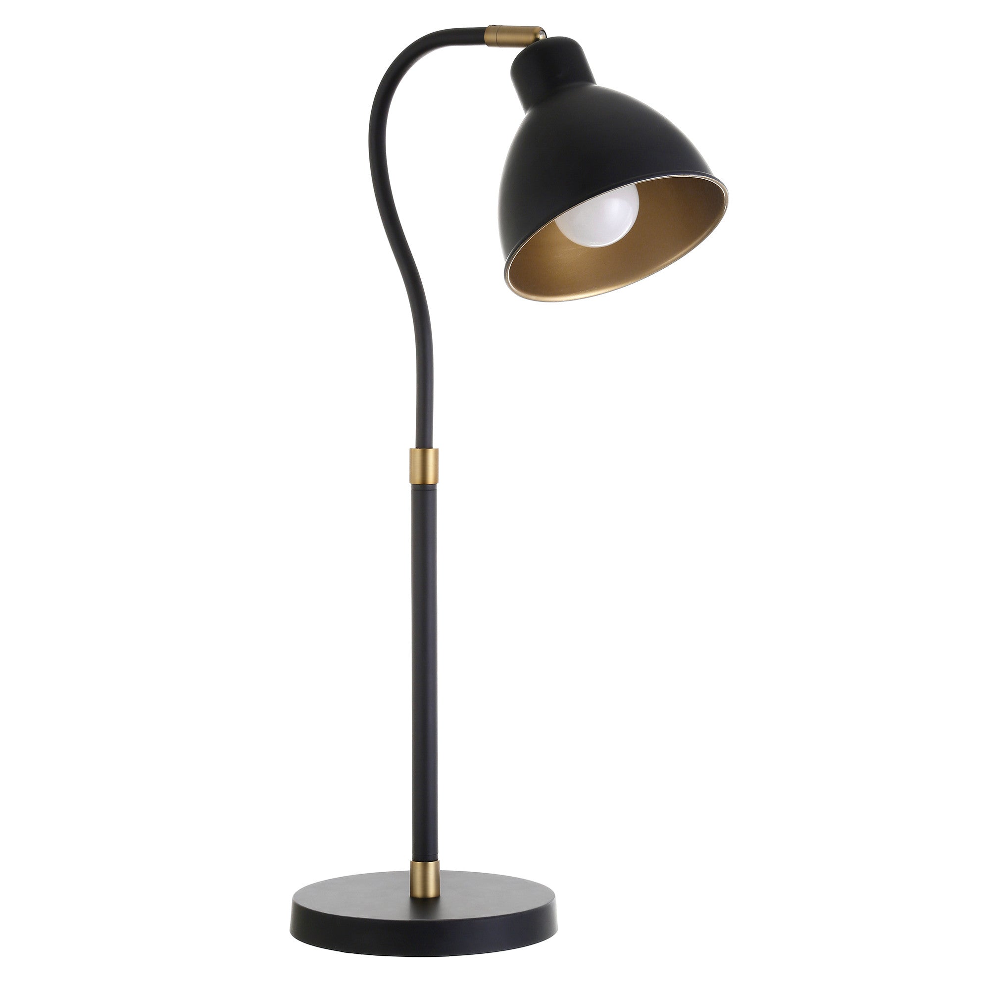 25" Black and Gold Metal Arched Table Lamp With Black Dome Shade - Minihomy