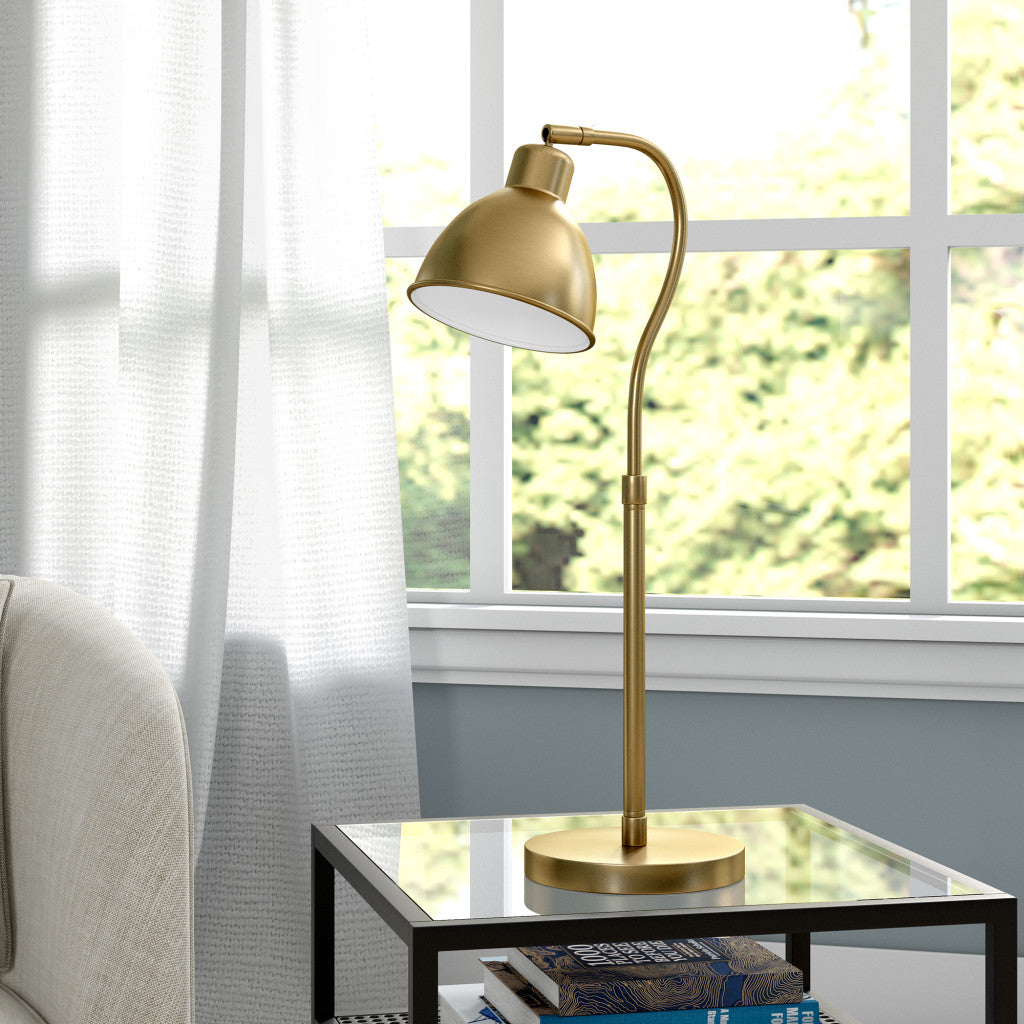 25" Brass Metal Arched Table Lamp With Brass Dome Shade - Minihomy