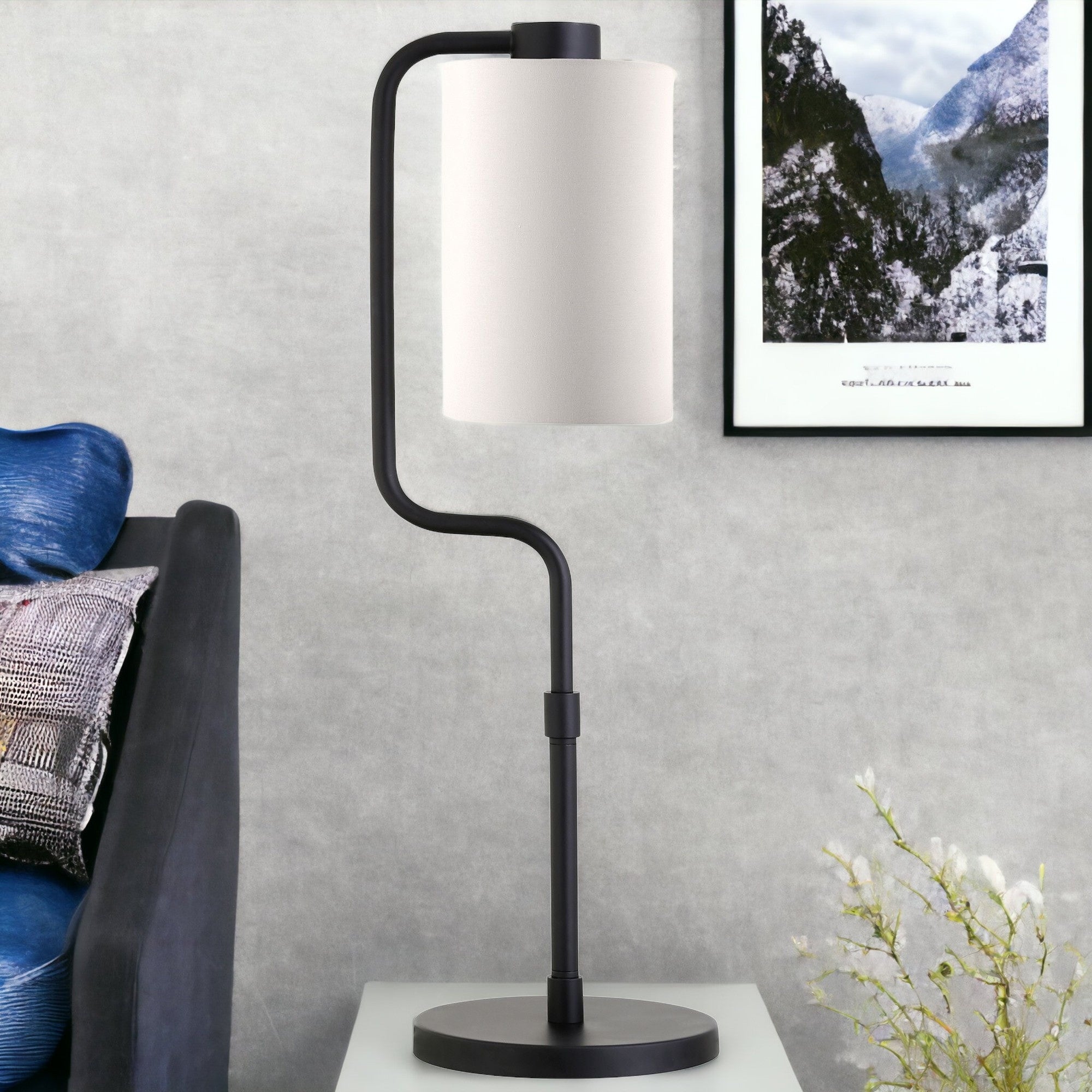 24" Black Metal Table Lamp With White Cylinder Shade - Minihomy