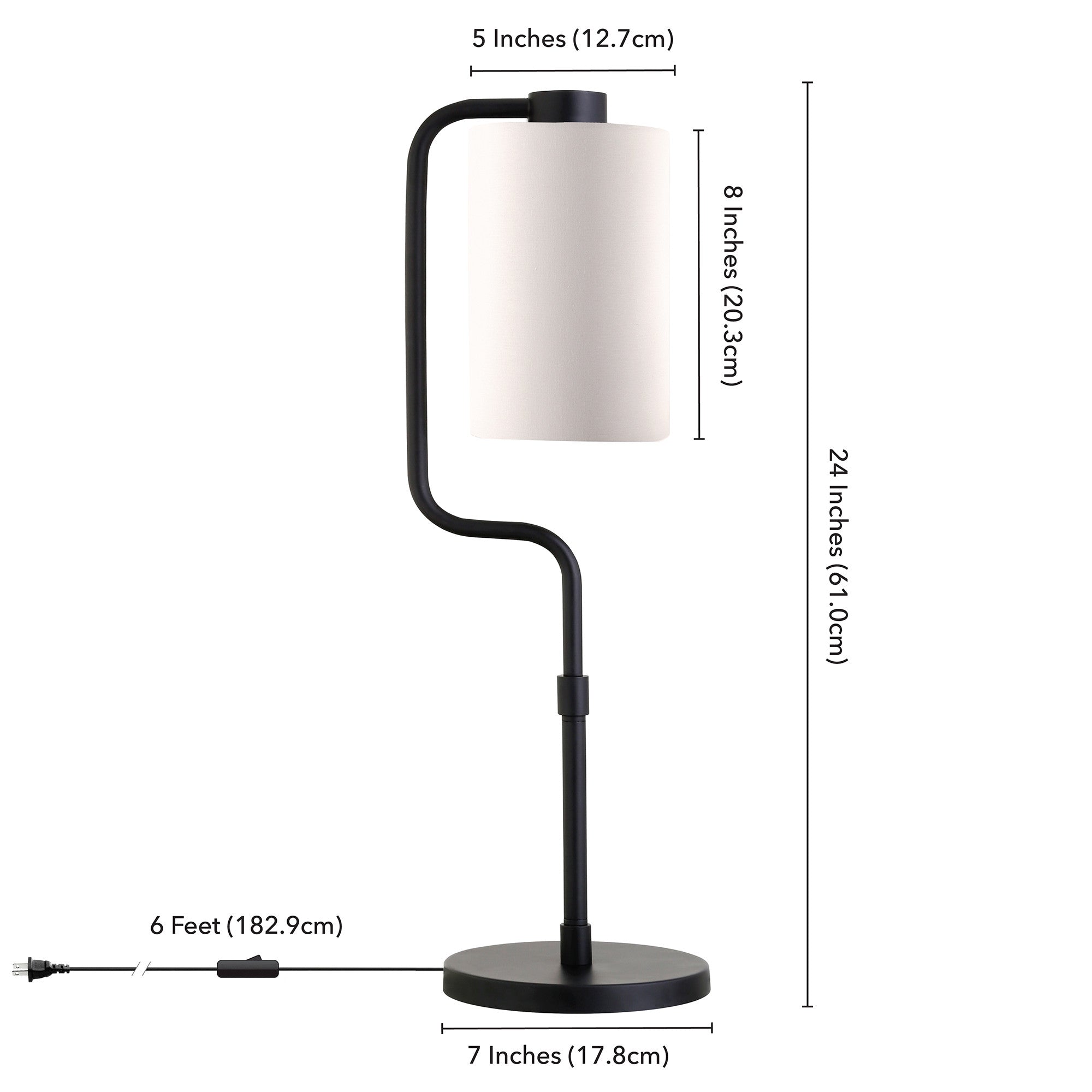 24" Black Metal Table Lamp With White Cylinder Shade - Minihomy