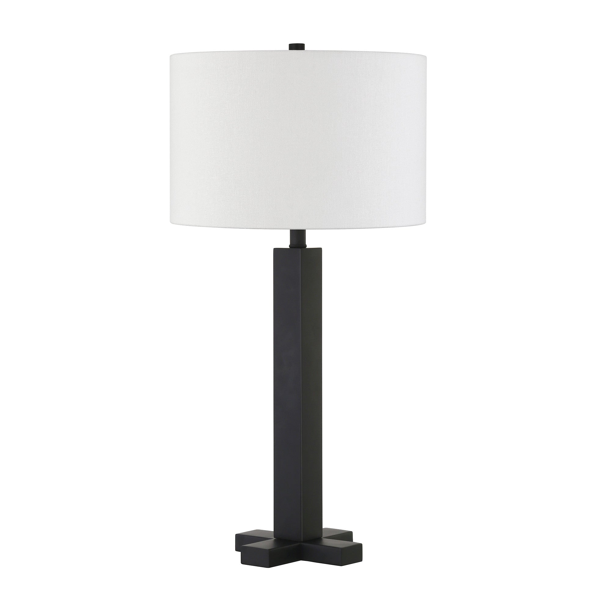 27" Black Metal Table Lamp With White Drum Shade - Minihomy