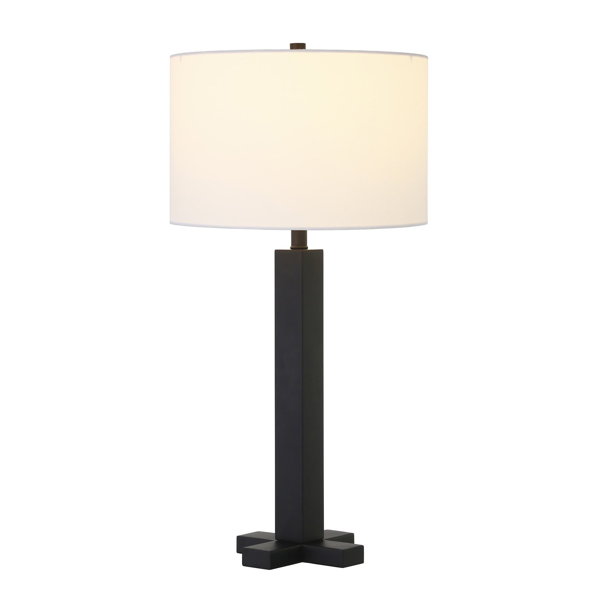 27" Black Metal Table Lamp With White Drum Shade - Minihomy