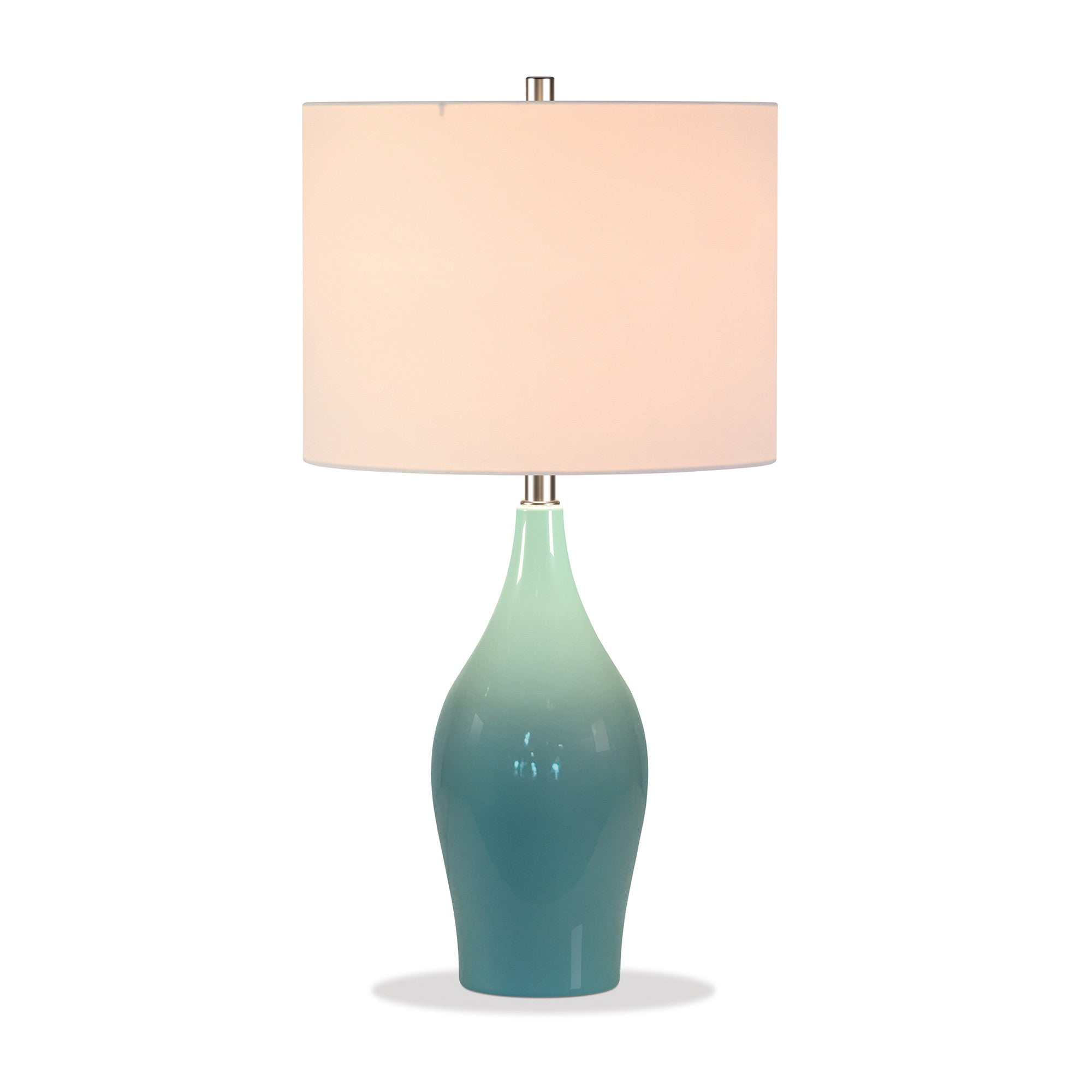 28" Teal Blue Porcelain Table Lamp With White Drum Shade - Minihomy