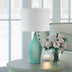 28" Teal Blue Porcelain Table Lamp With White Drum Shade - Minihomy