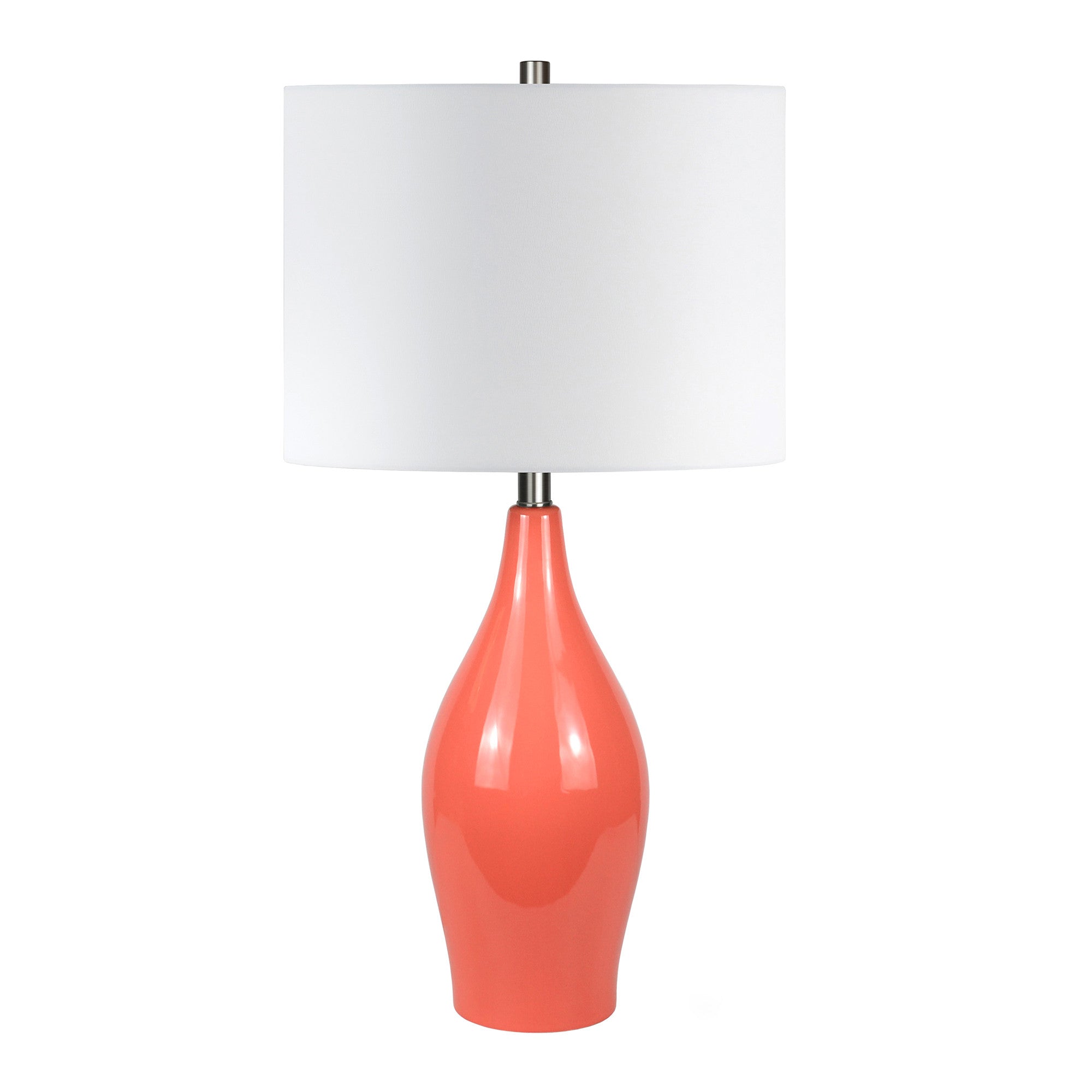 28" Coral Porcelain Table Lamp With White Drum Shade - Minihomy