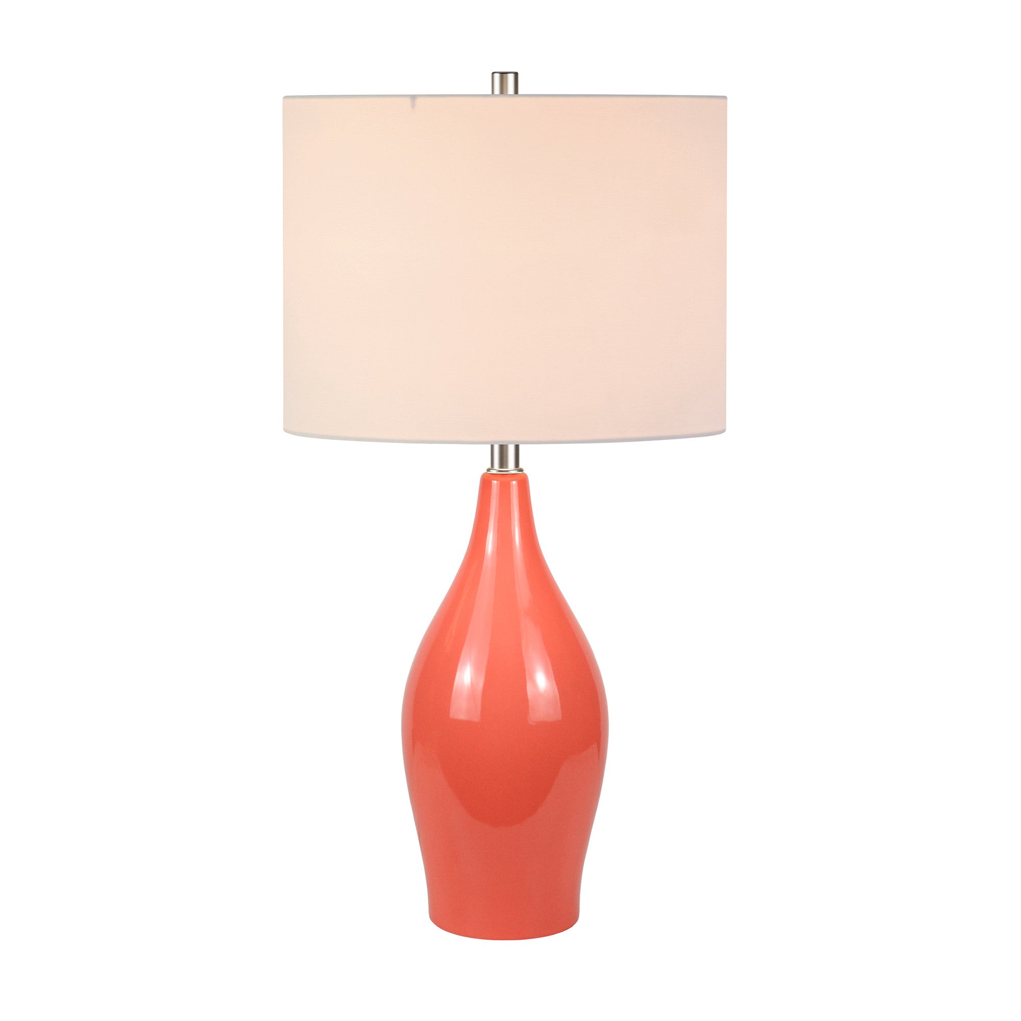 28" Coral Porcelain Table Lamp With White Drum Shade - Minihomy