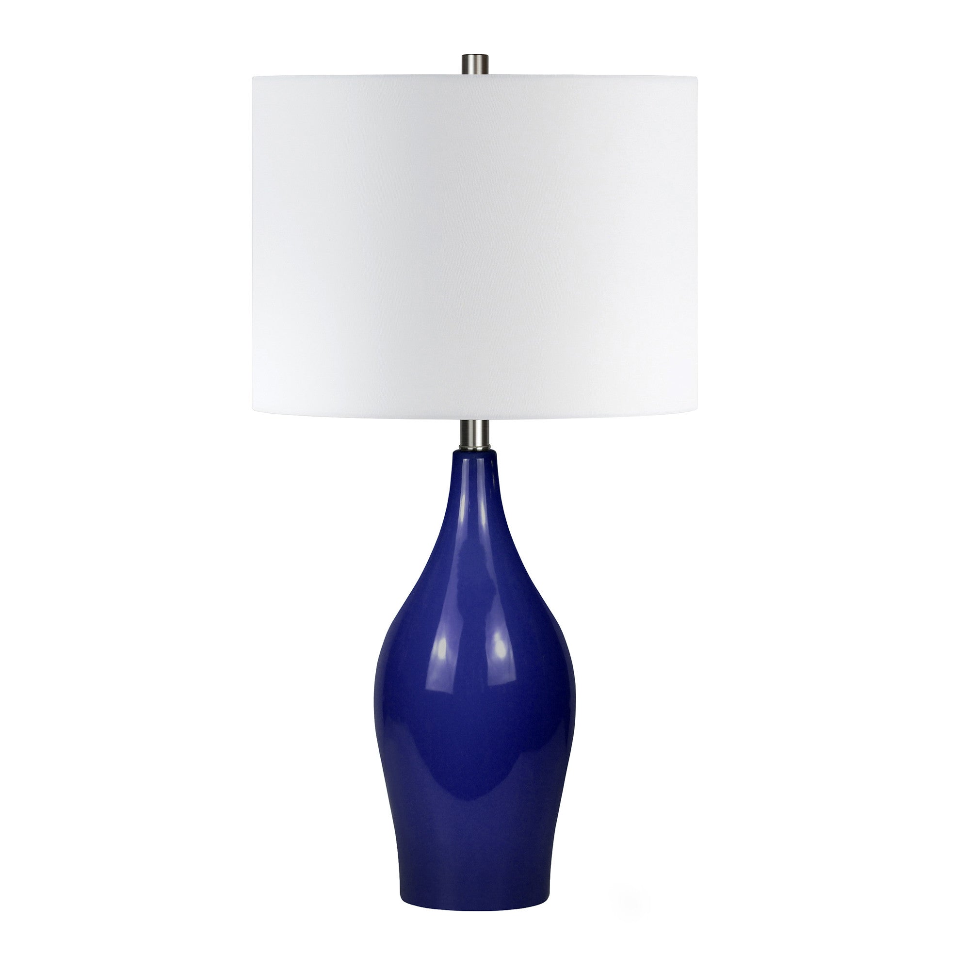 28" Navy Blue Porcelain Table Lamp With White Drum Shade - Minihomy