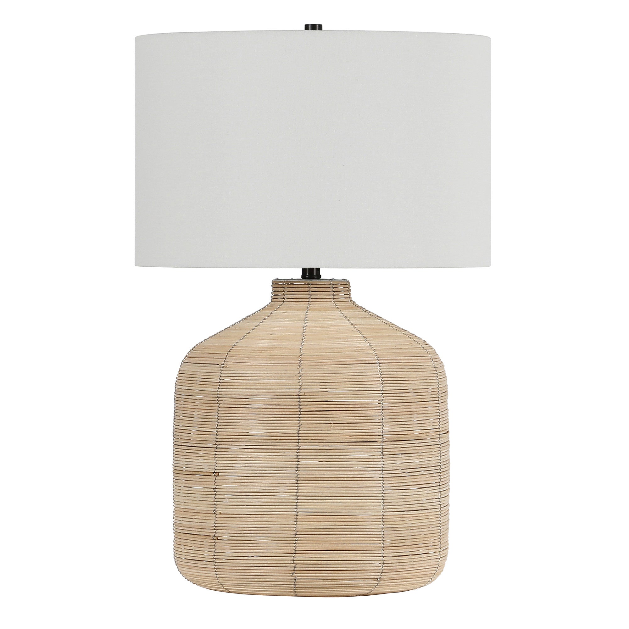 27" Natural Rattan Table Lamp With White Drum Shade - Minihomy