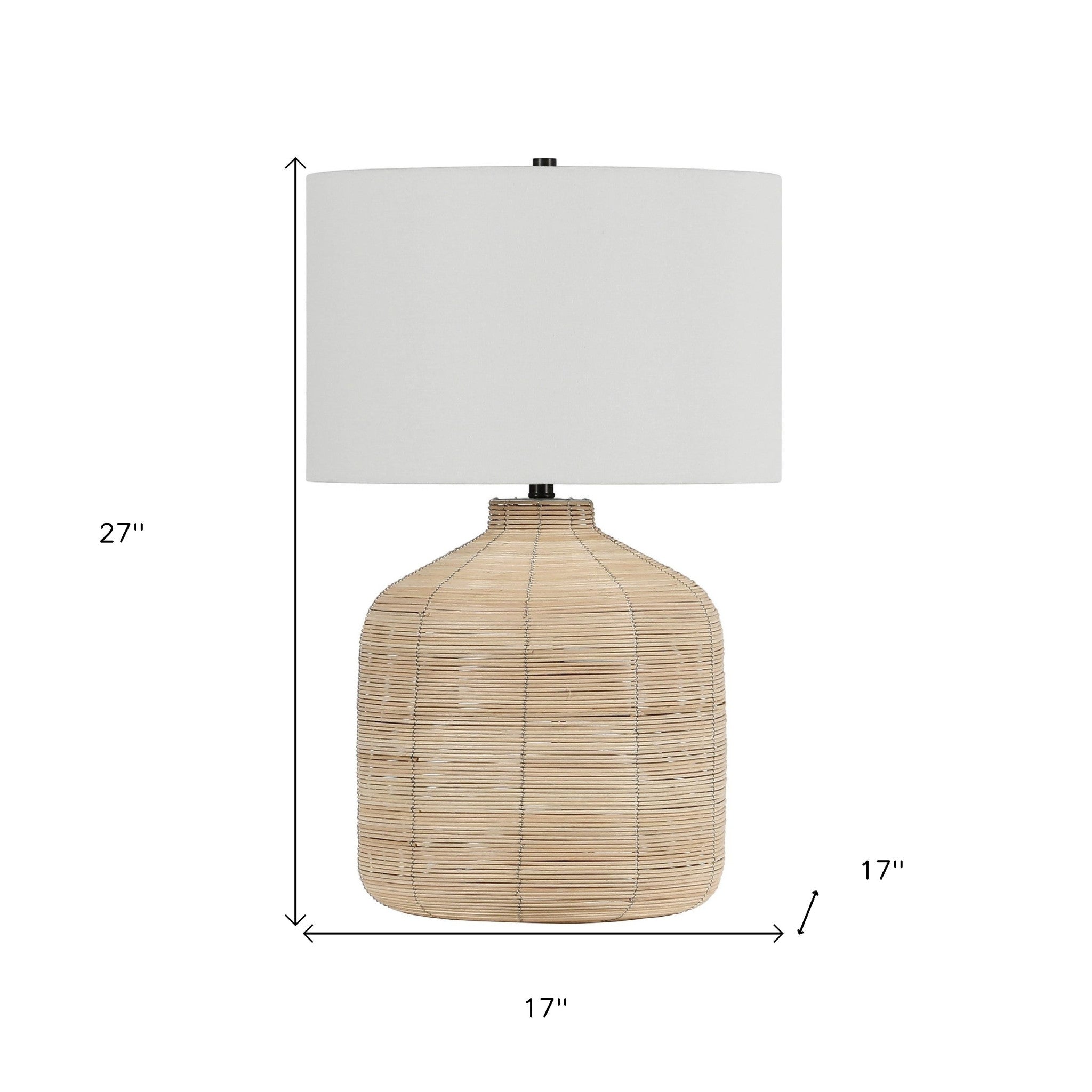 27" Natural Rattan Table Lamp With White Drum Shade - Minihomy