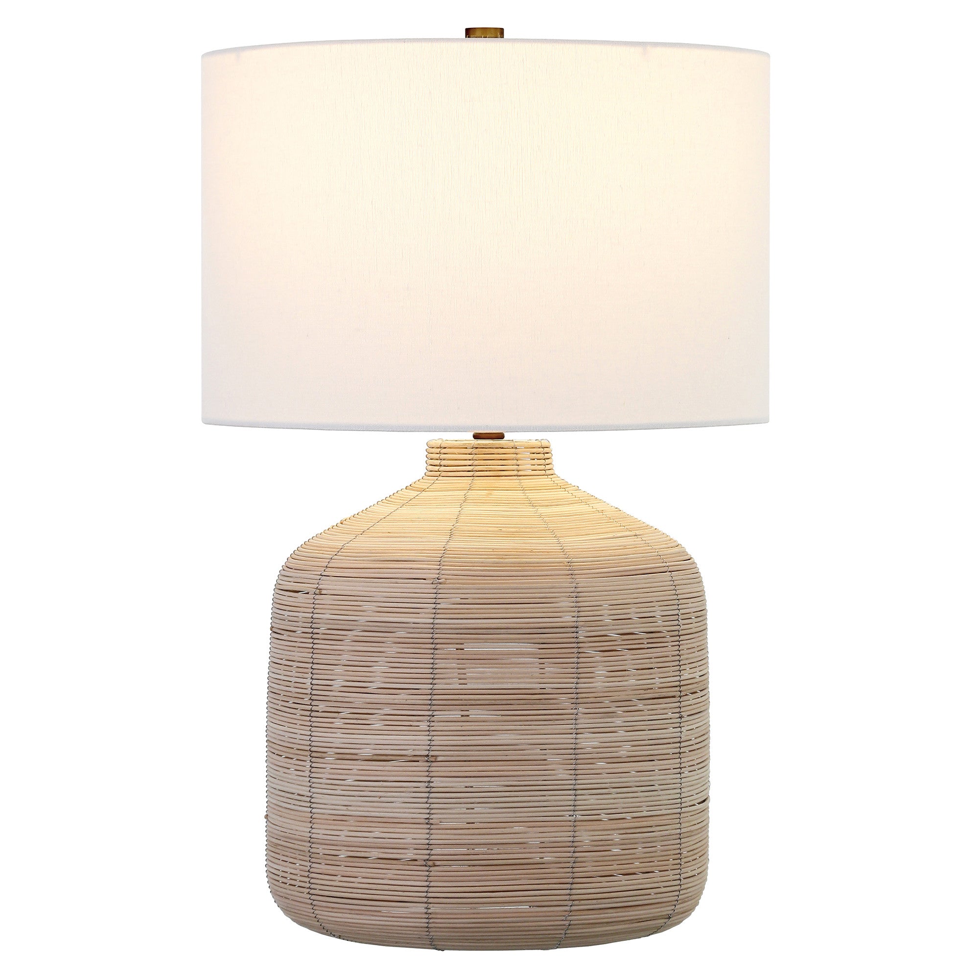 27" Natural Rattan Table Lamp With White Drum Shade - Minihomy