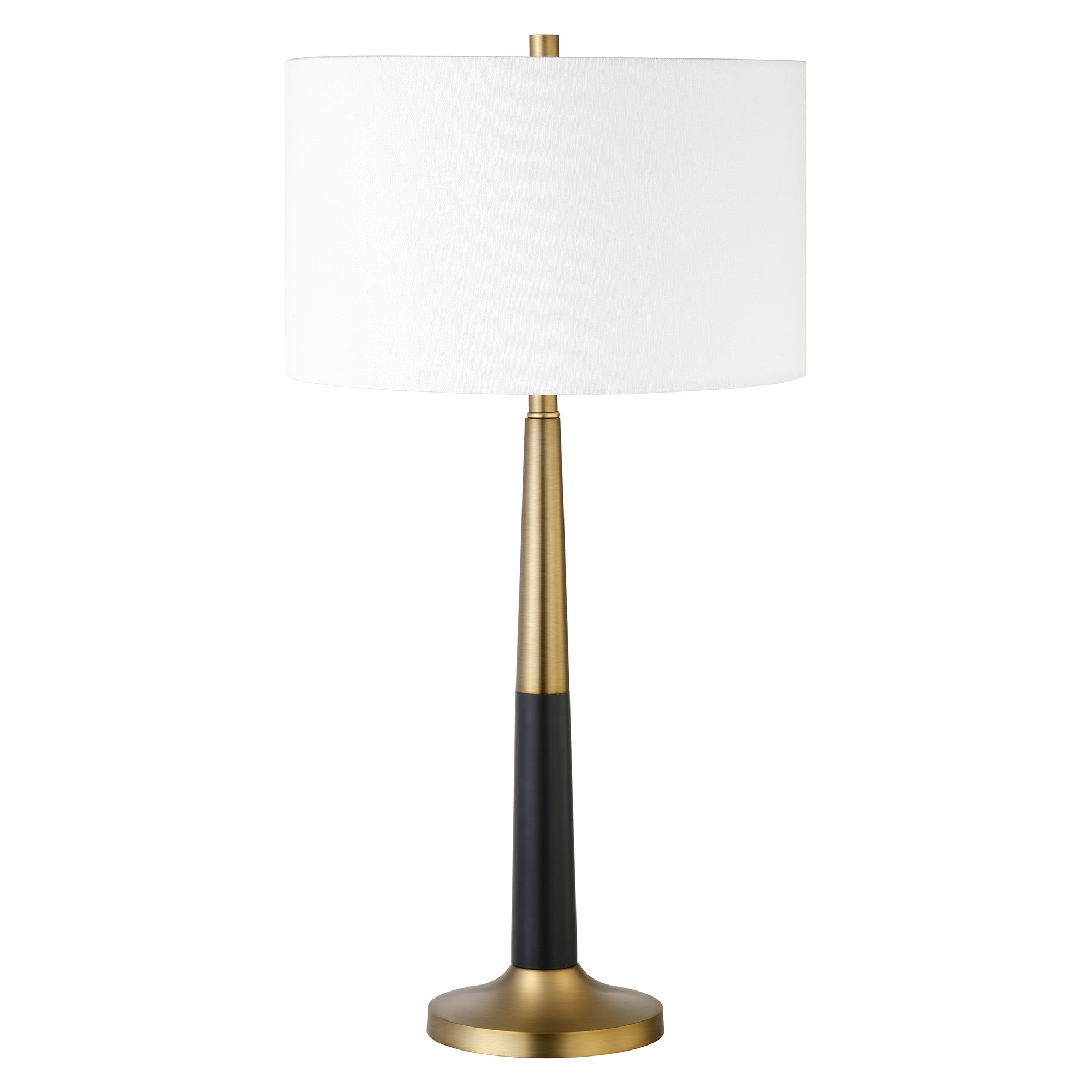 29" Black and Gold Metal Table Lamp With White Drum Shade - Minihomy