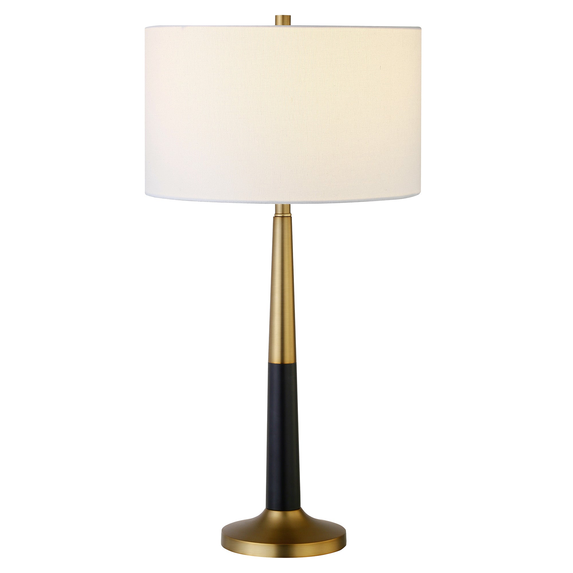 29" Black and Gold Metal Table Lamp With White Drum Shade - Minihomy