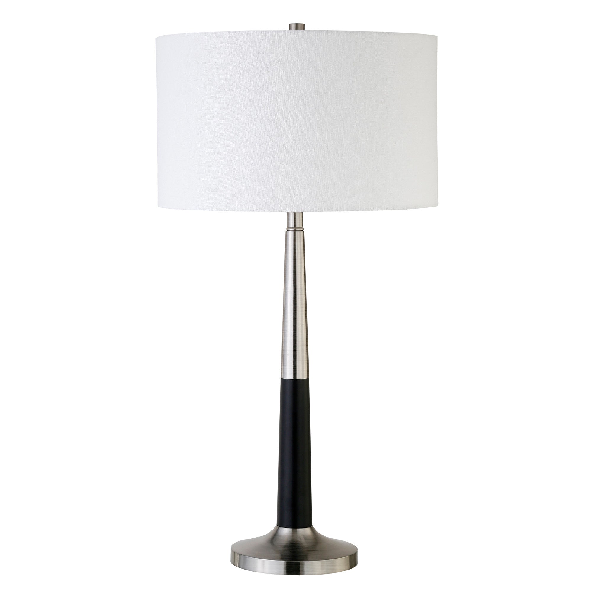 29" Black and Silver Metal Table Lamp With White Drum Shade - Minihomy