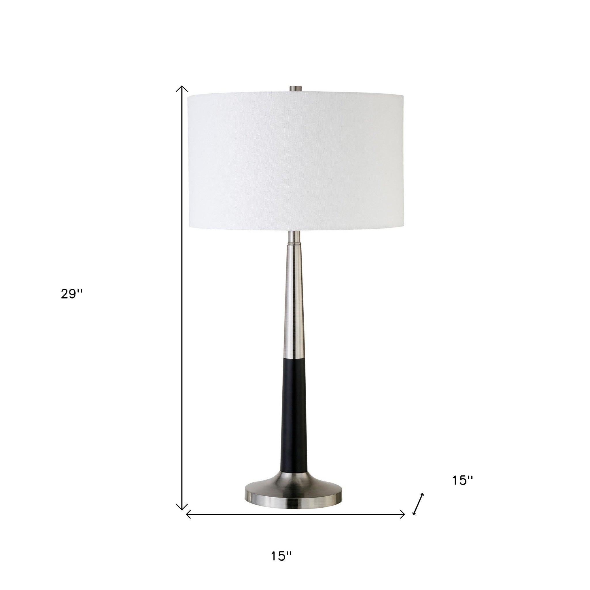 29" Black and Silver Metal Table Lamp With White Drum Shade - Minihomy