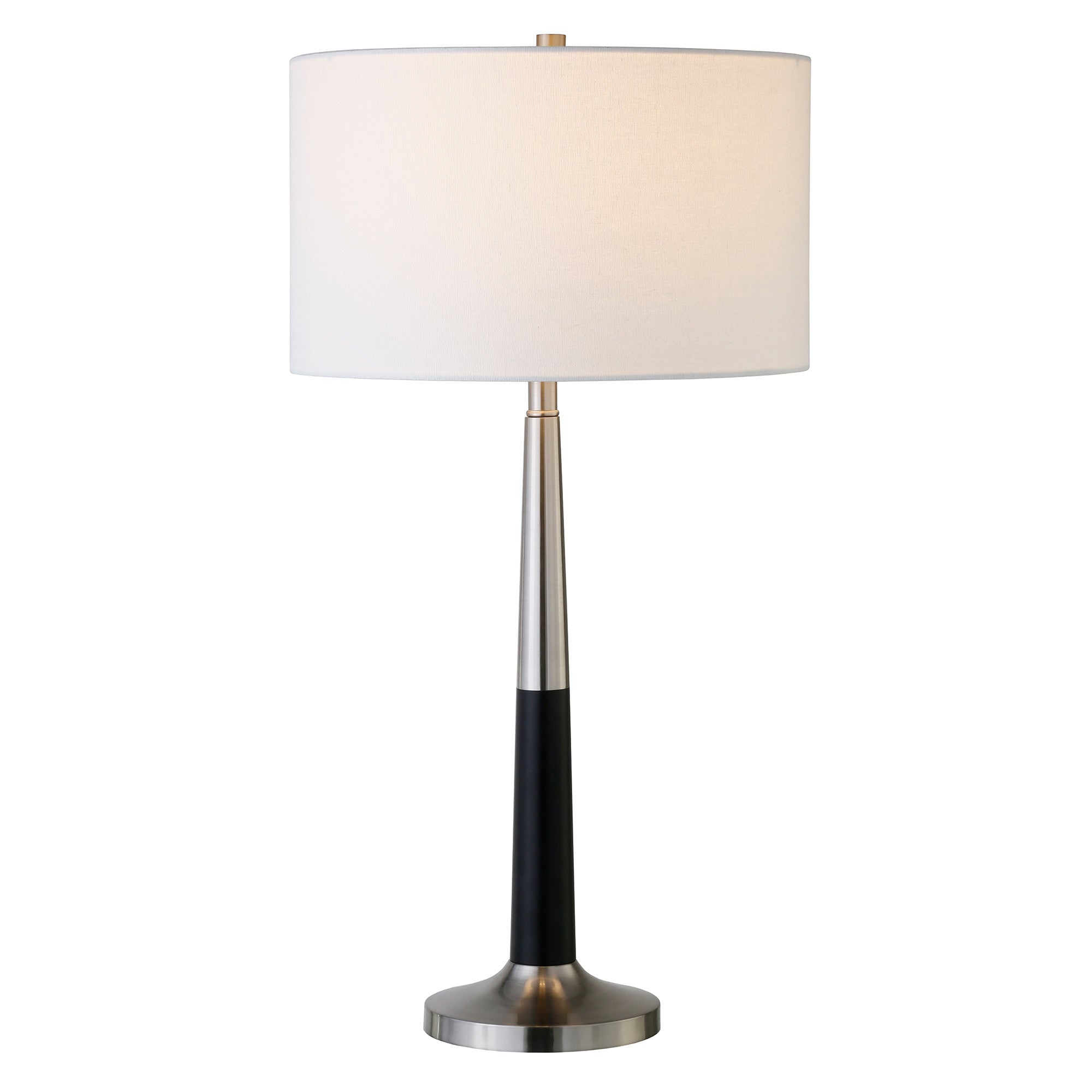 29" Black and Silver Metal Table Lamp With White Drum Shade - Minihomy