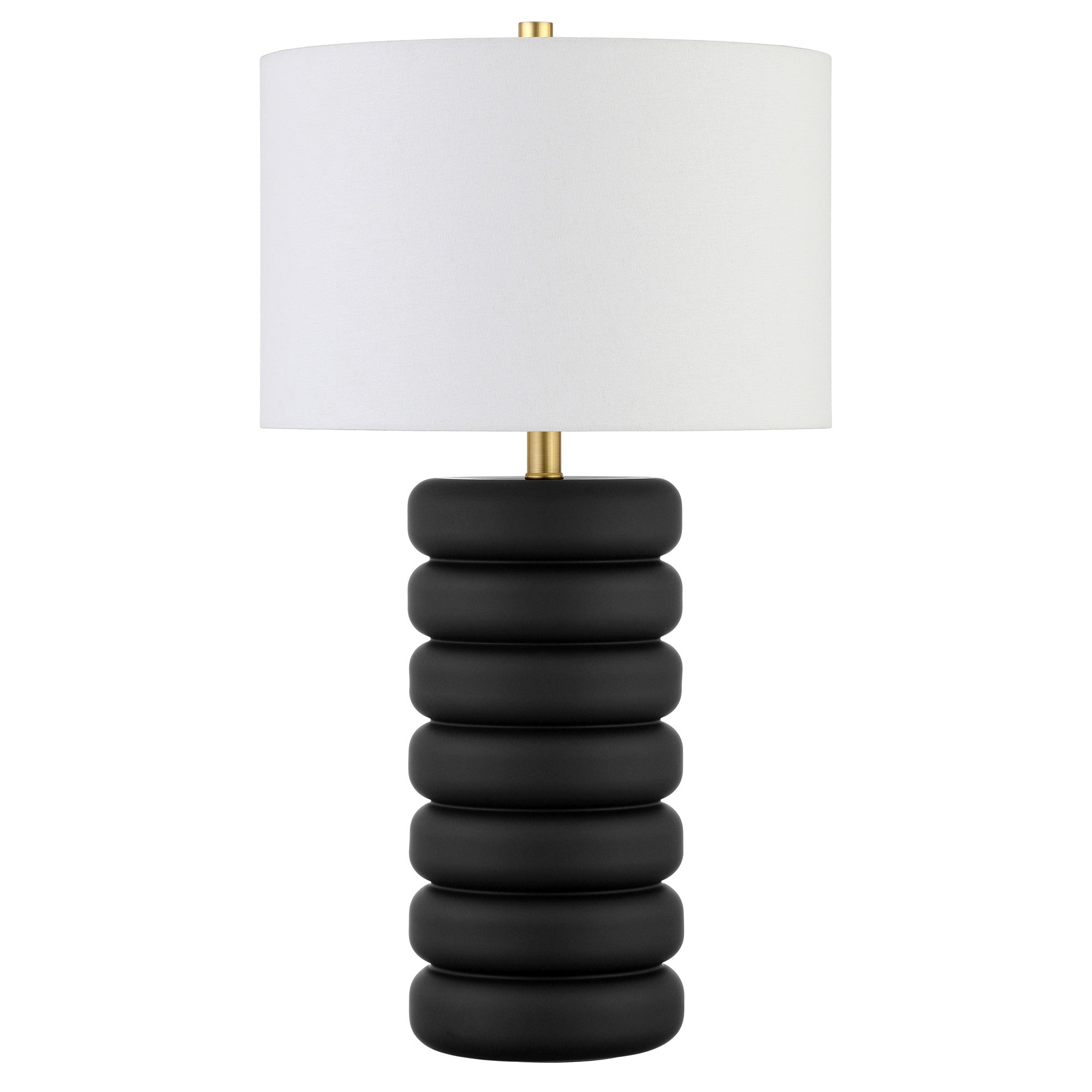 25" Black Ceramic Table Lamp With White Drum Shade - Minihomy