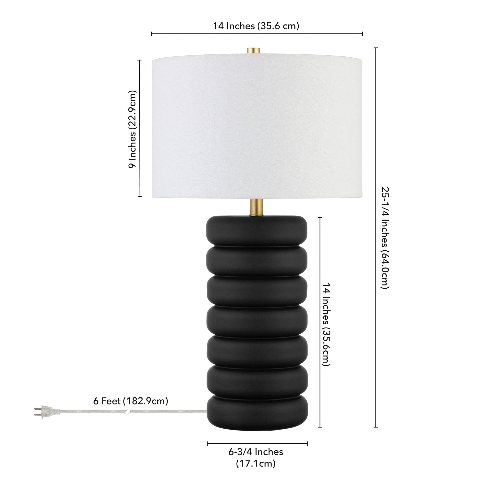 25" Black Ceramic Table Lamp With White Drum Shade - Minihomy