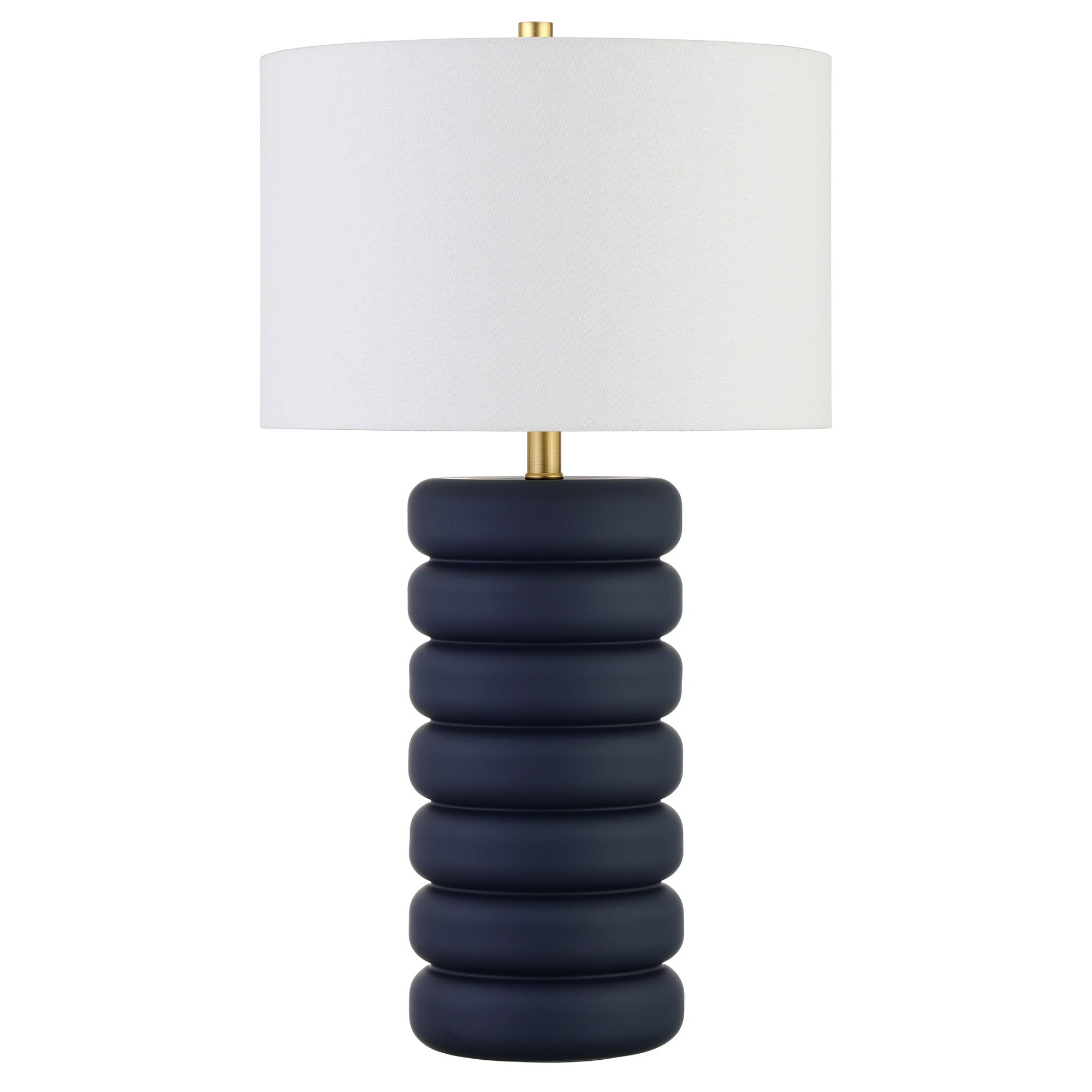 25" Navy Blue Ceramic Table Lamp With White Drum Shade - Minihomy