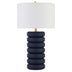 25" Navy Blue Ceramic Table Lamp With White Drum Shade - Minihomy