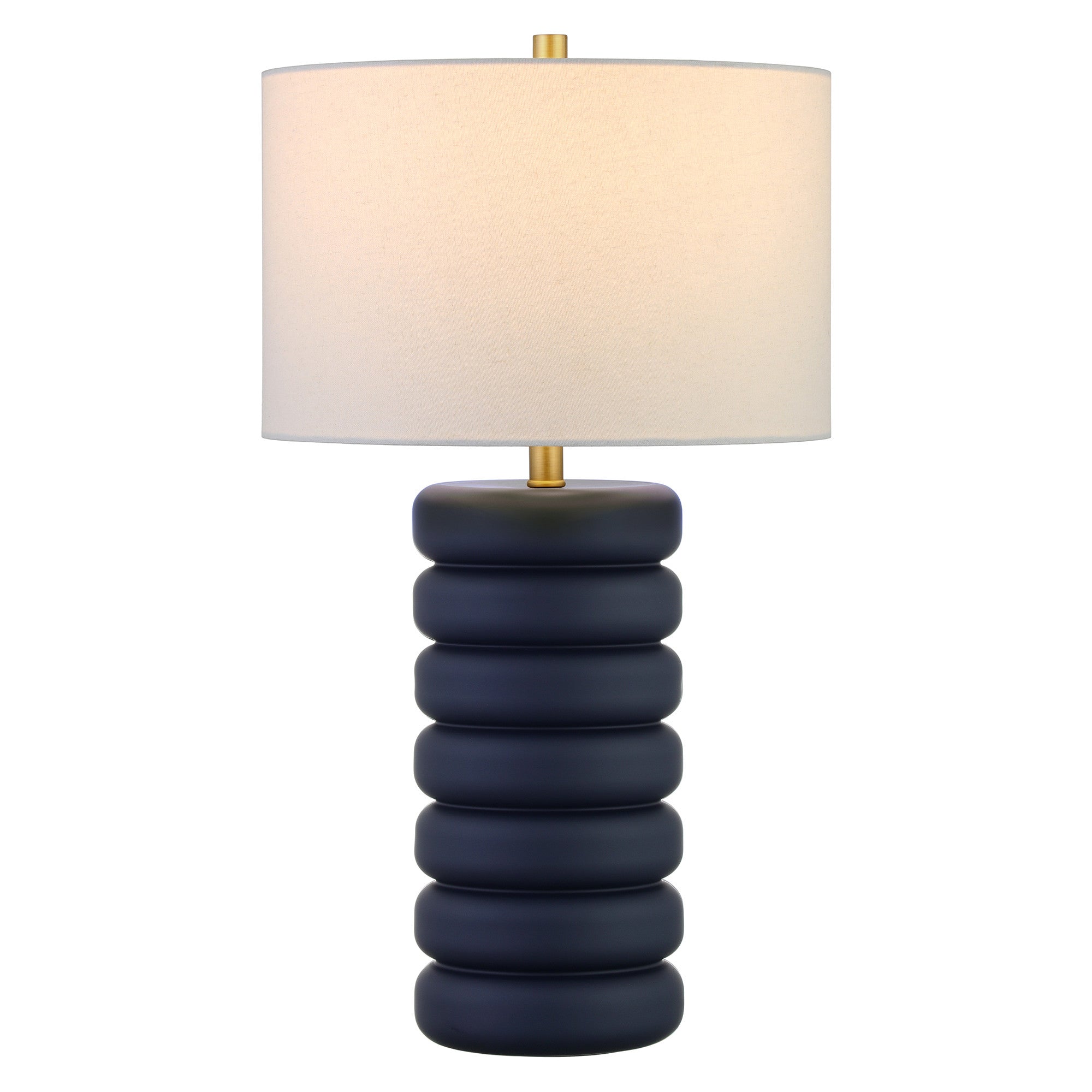 25" Navy Blue Ceramic Table Lamp With White Drum Shade - Minihomy