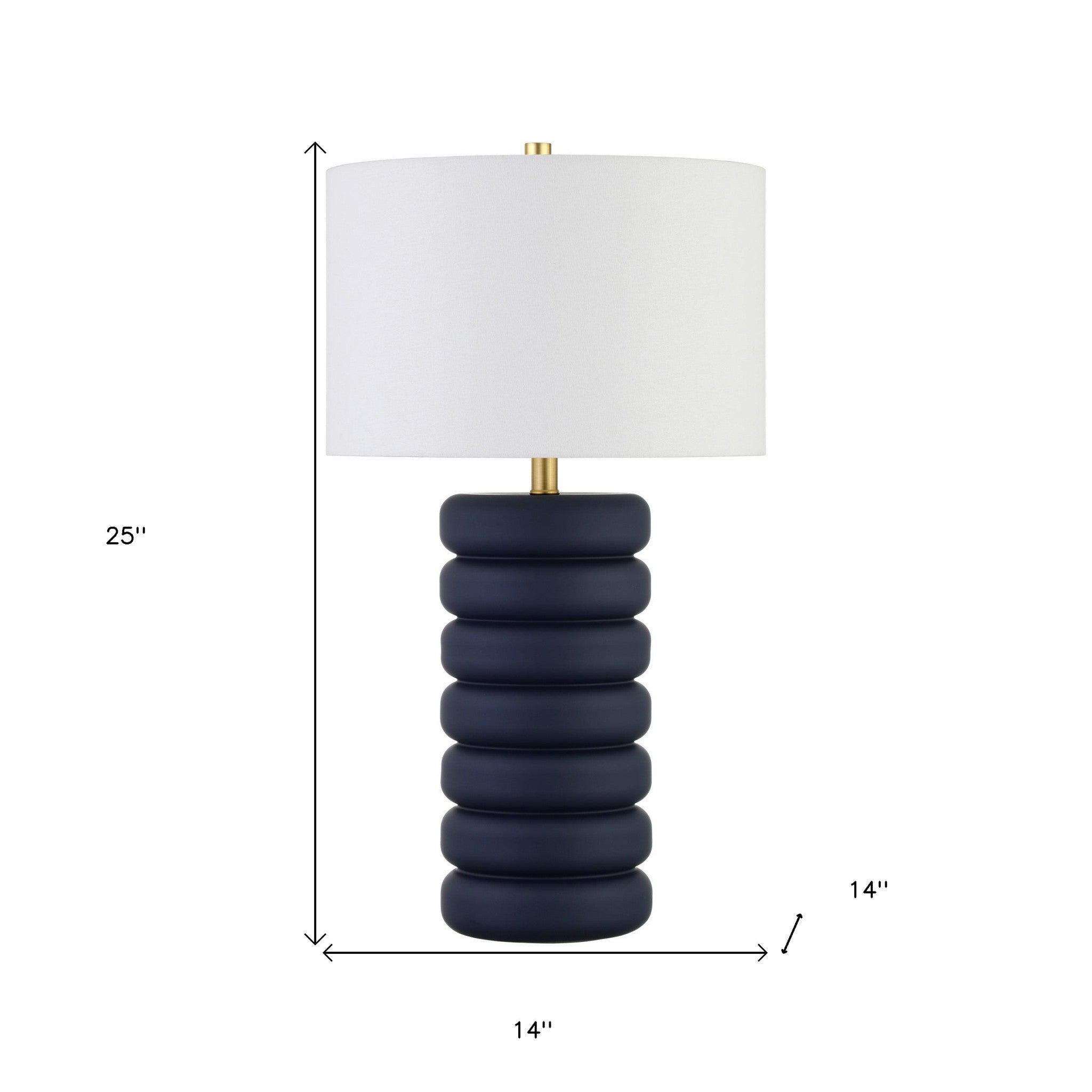 25" Navy Blue Ceramic Table Lamp With White Drum Shade - Minihomy