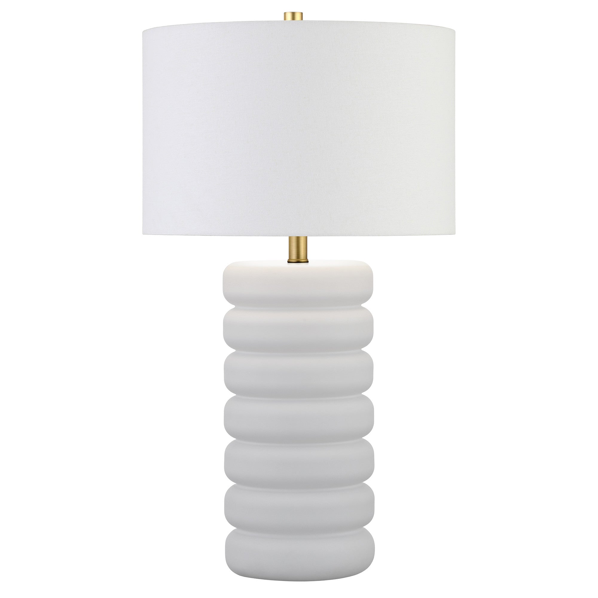 25" White Ceramic Table Lamp With White Drum Shade - Minihomy