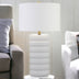 25" White Ceramic Table Lamp With White Drum Shade - Minihomy