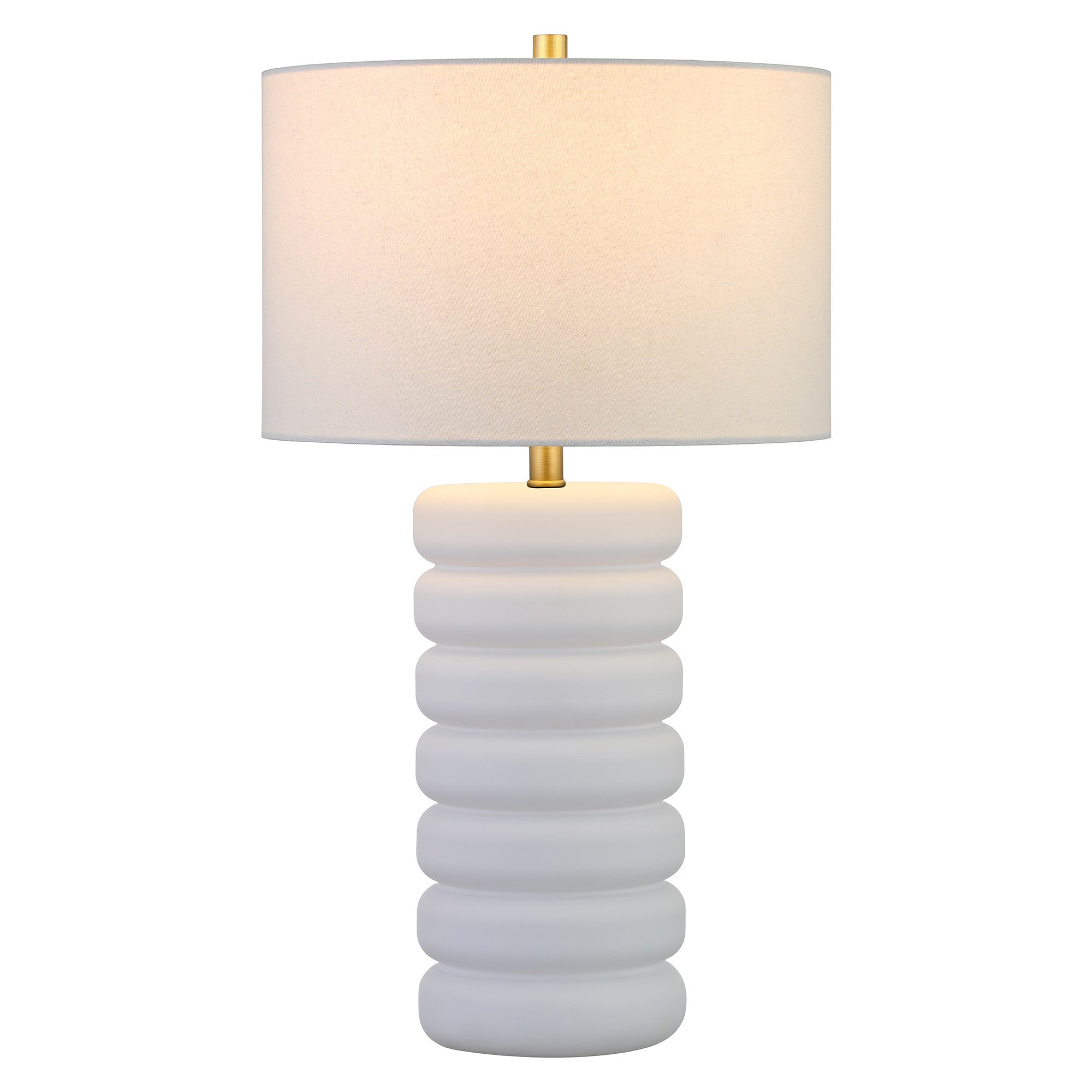 25" White Ceramic Table Lamp With White Drum Shade - Minihomy