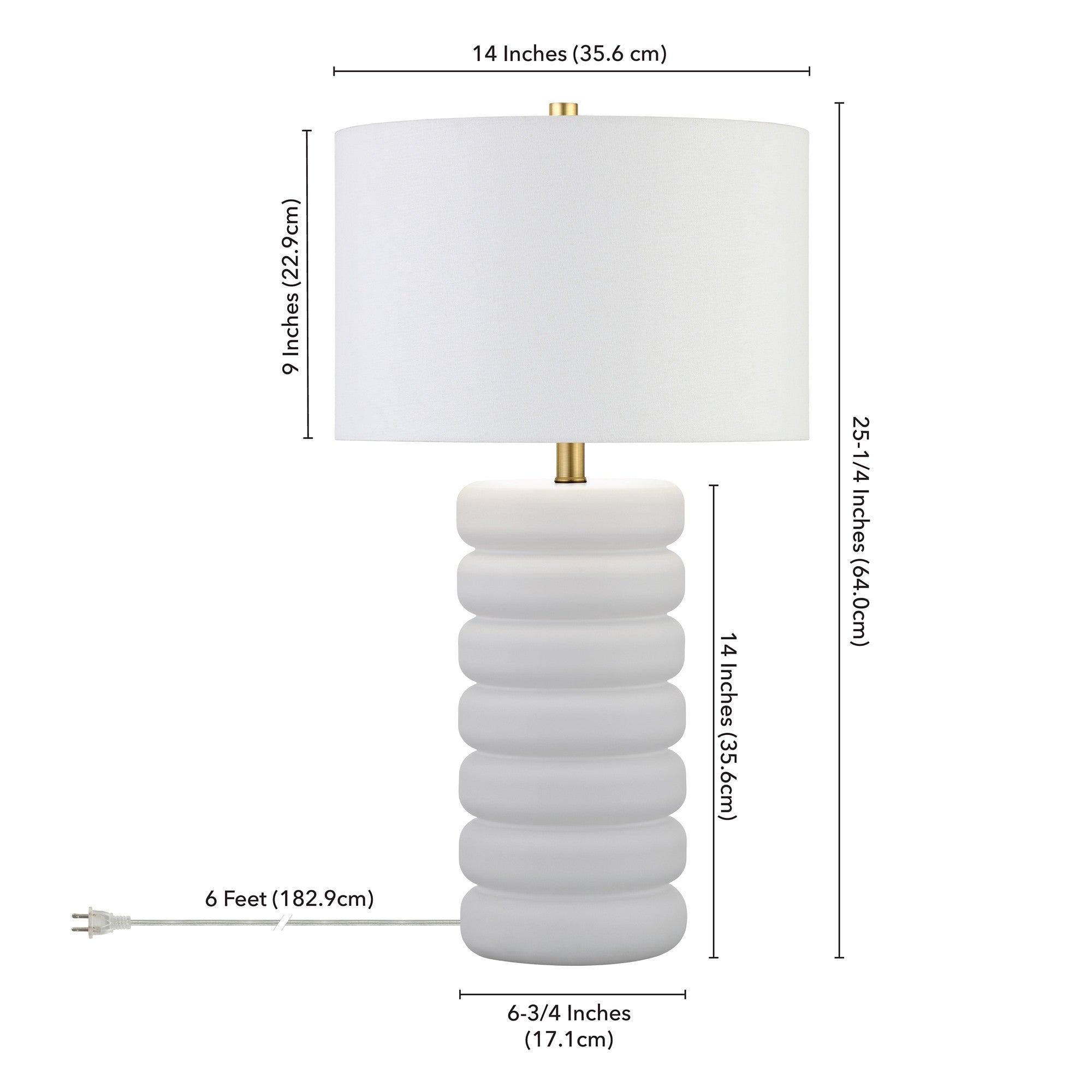 25" White Ceramic Table Lamp With White Drum Shade - Minihomy